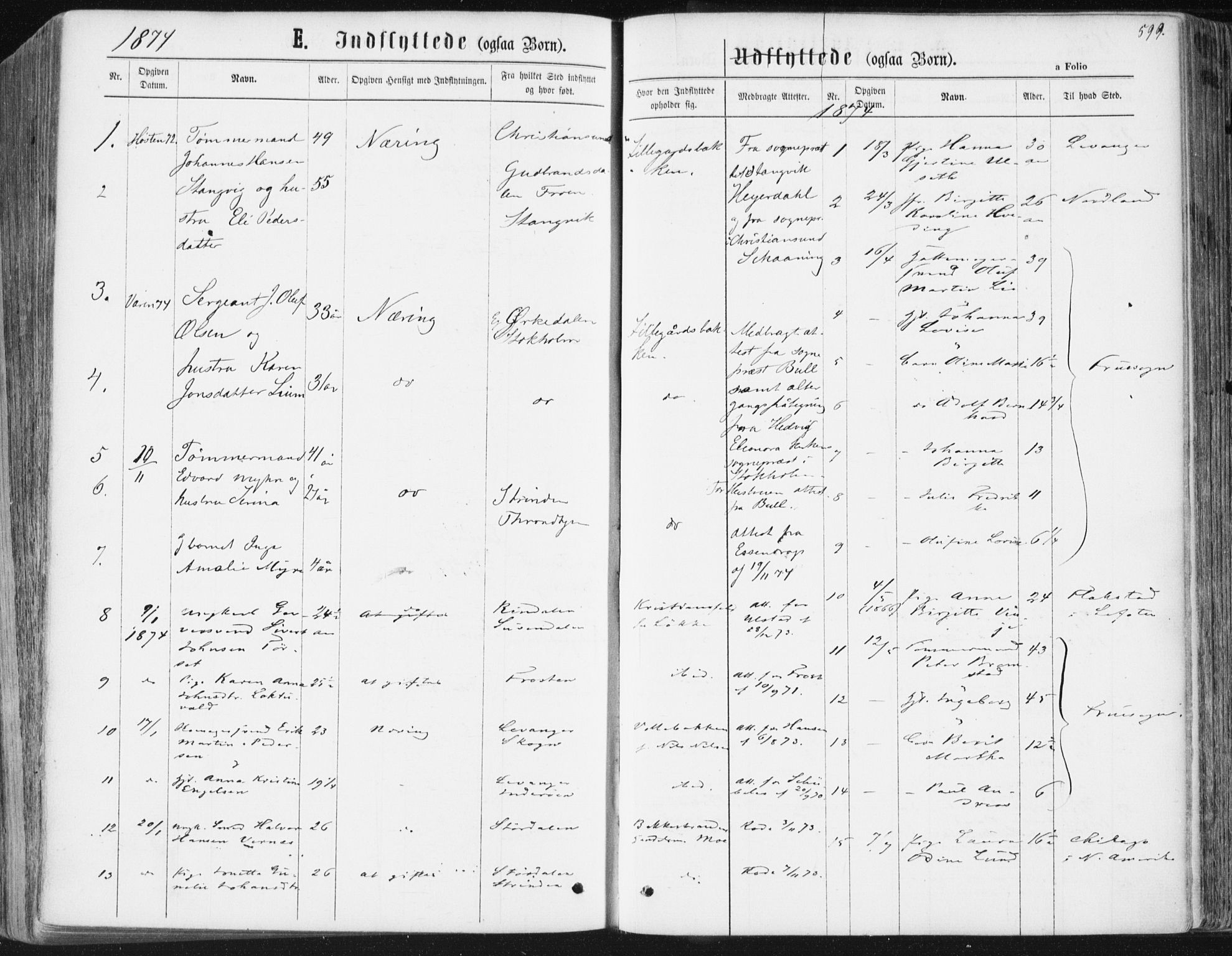 Ministerialprotokoller, klokkerbøker og fødselsregistre - Sør-Trøndelag, SAT/A-1456/604/L0186: Parish register (official) no. 604A07, 1866-1877, p. 599