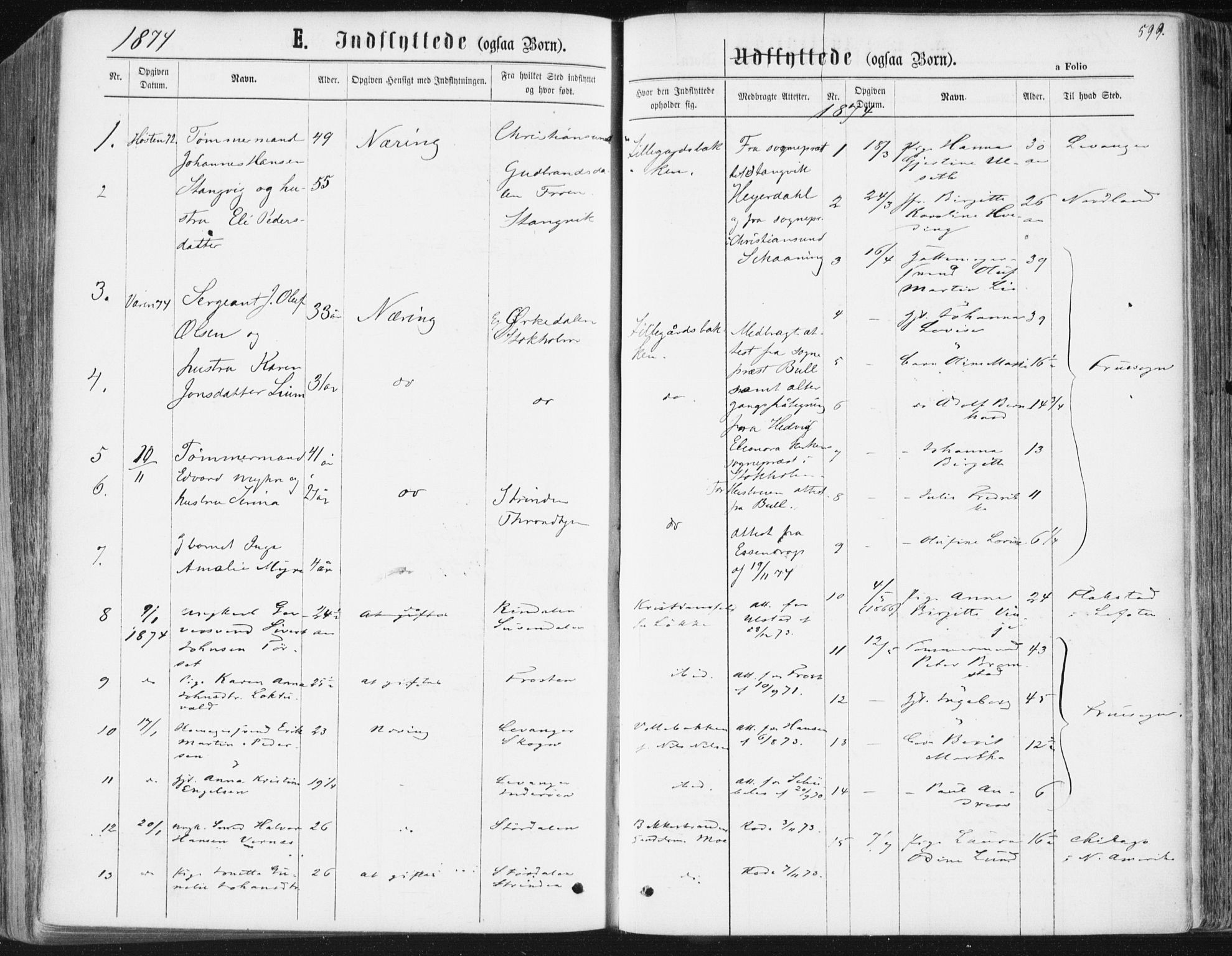 Ministerialprotokoller, klokkerbøker og fødselsregistre - Sør-Trøndelag, AV/SAT-A-1456/604/L0186: Parish register (official) no. 604A07, 1866-1877, p. 599