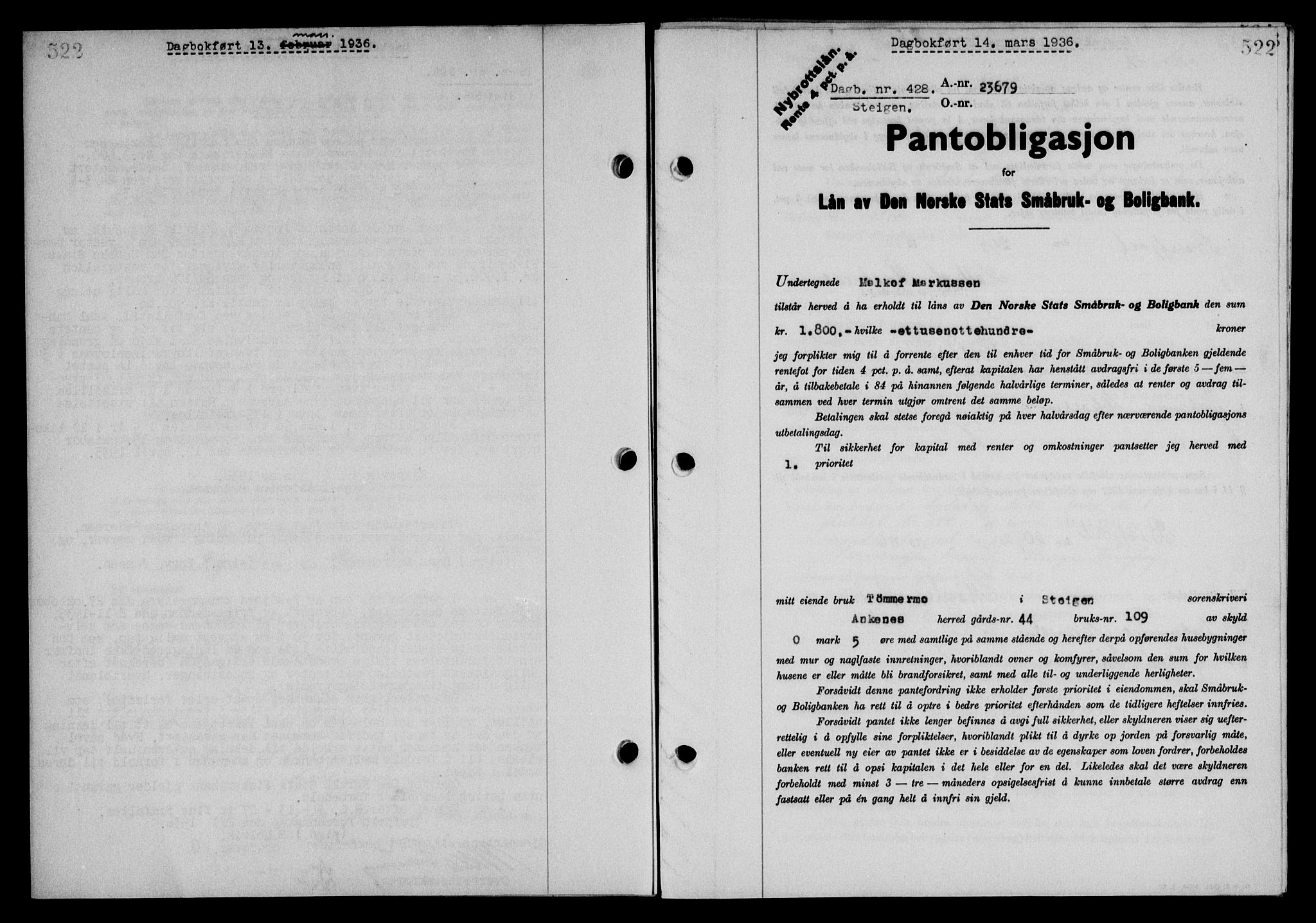 Steigen og Ofoten sorenskriveri, SAT/A-0030/1/2/2C/L0026: Mortgage book no. 30, 1935-1936, Deed date: 14.03.1936