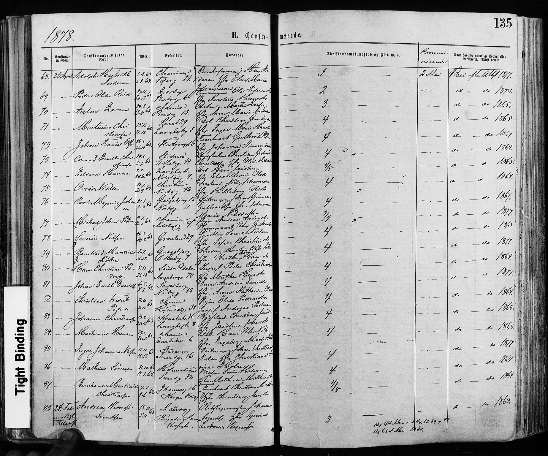 Grønland prestekontor Kirkebøker, AV/SAO-A-10848/F/Fa/L0005: Parish register (official) no. 5, 1869-1880, p. 135