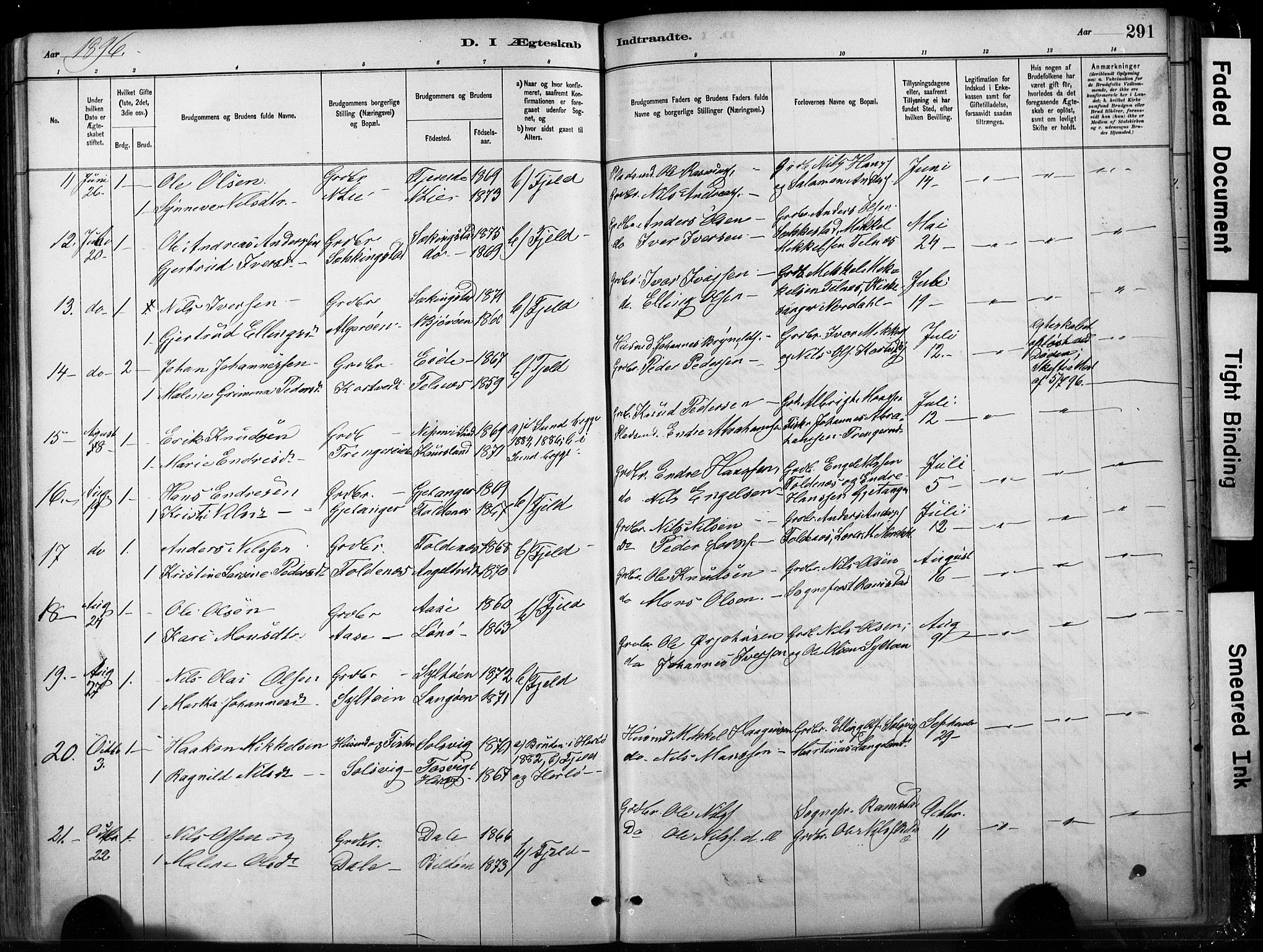 Fjell sokneprestembete, SAB/A-75301/H/Hab: Parish register (copy) no. A 4, 1880-1899, p. 291
