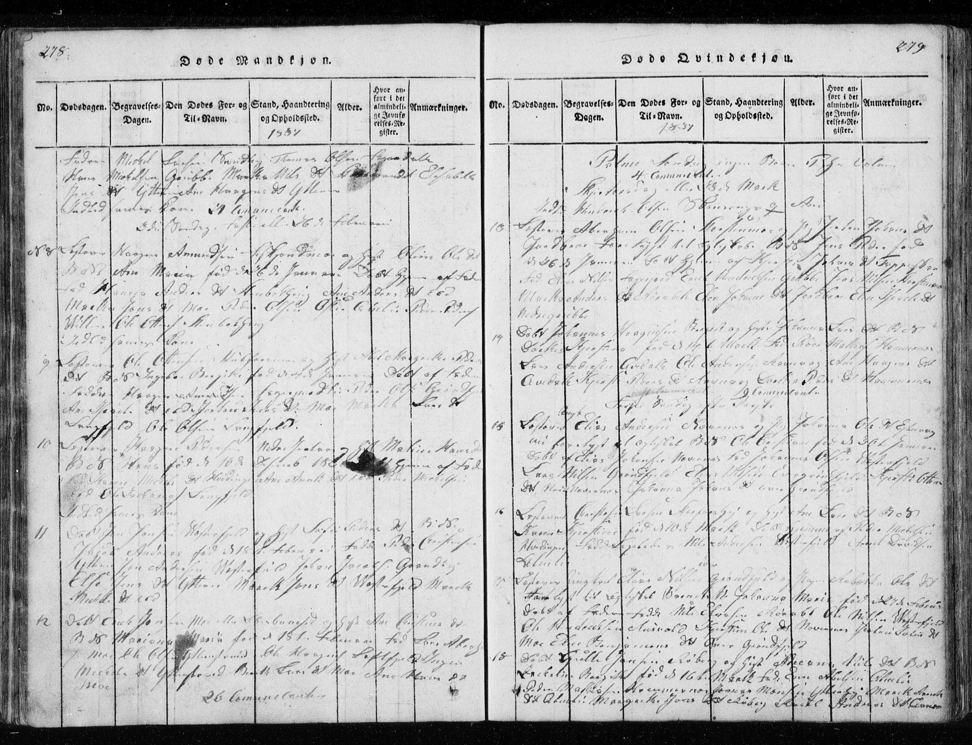 Ministerialprotokoller, klokkerbøker og fødselsregistre - Nordland, AV/SAT-A-1459/827/L0412: Parish register (copy) no. 827C01, 1820-1841, p. 278-279