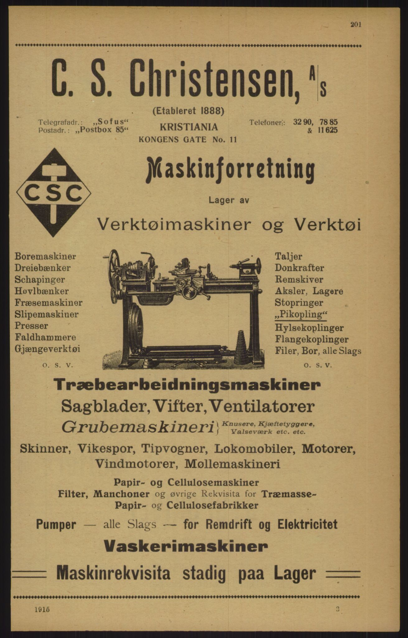 Kristiania/Oslo adressebok, PUBL/-, 1915, p. 201
