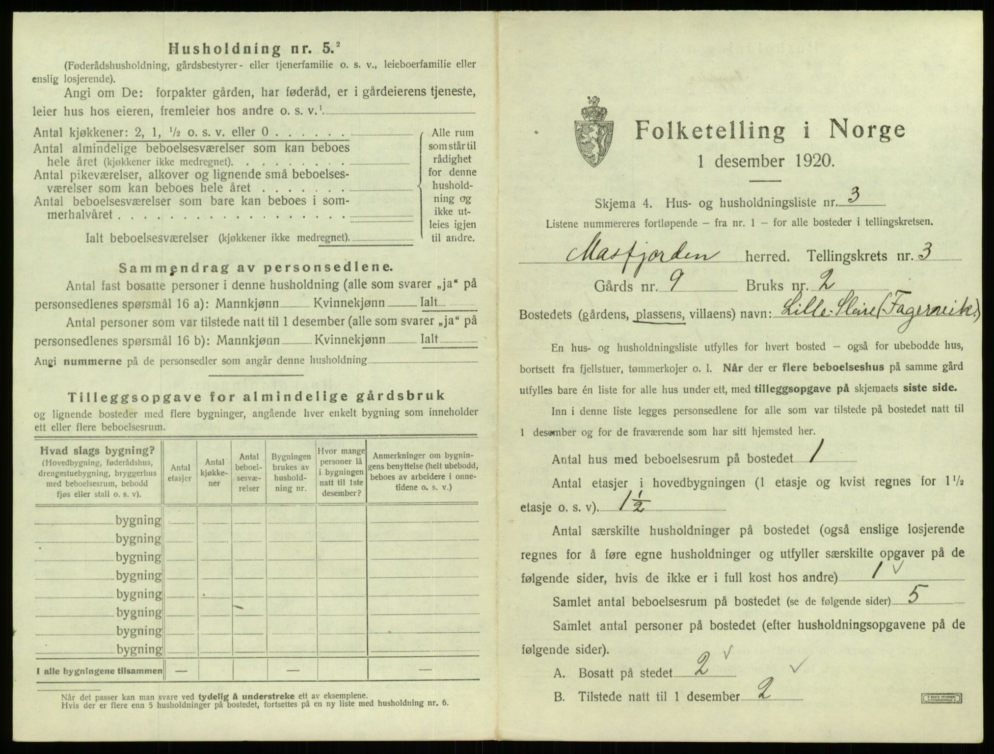 SAB, 1920 census for Masfjorden, 1920, p. 160