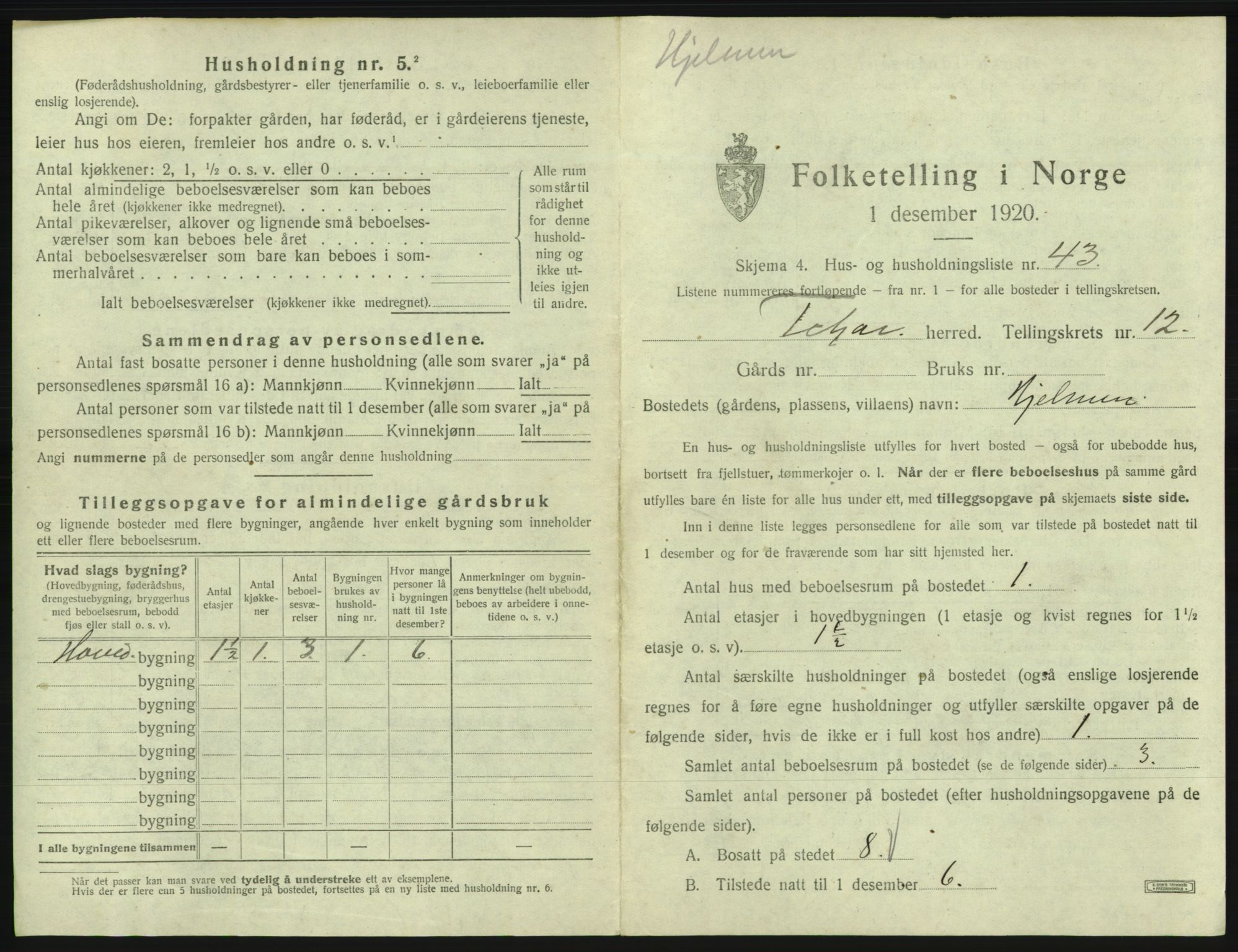 SAB, 1920 census for Fitjar, 1920, p. 721
