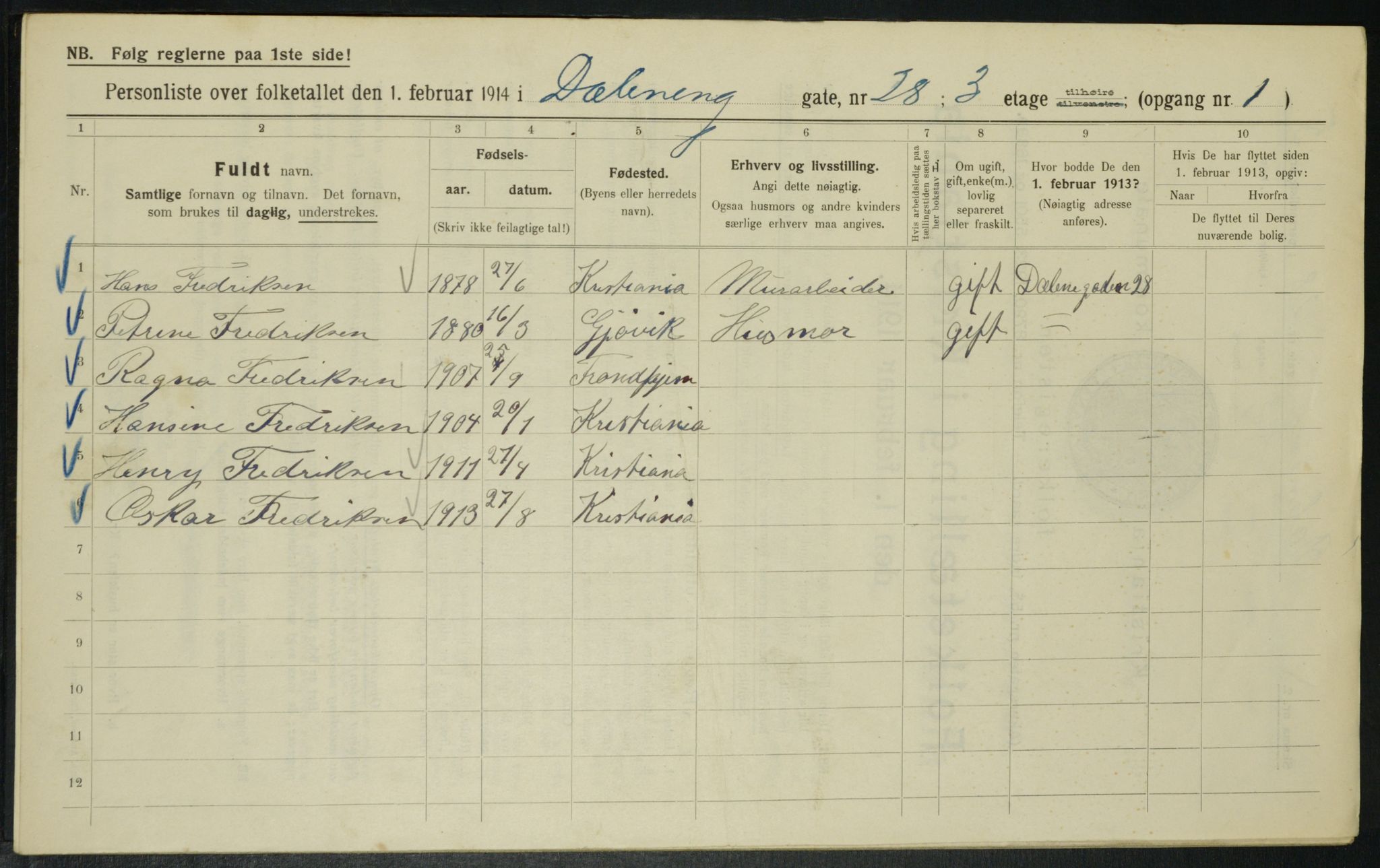 OBA, Municipal Census 1914 for Kristiania, 1914, p. 17737