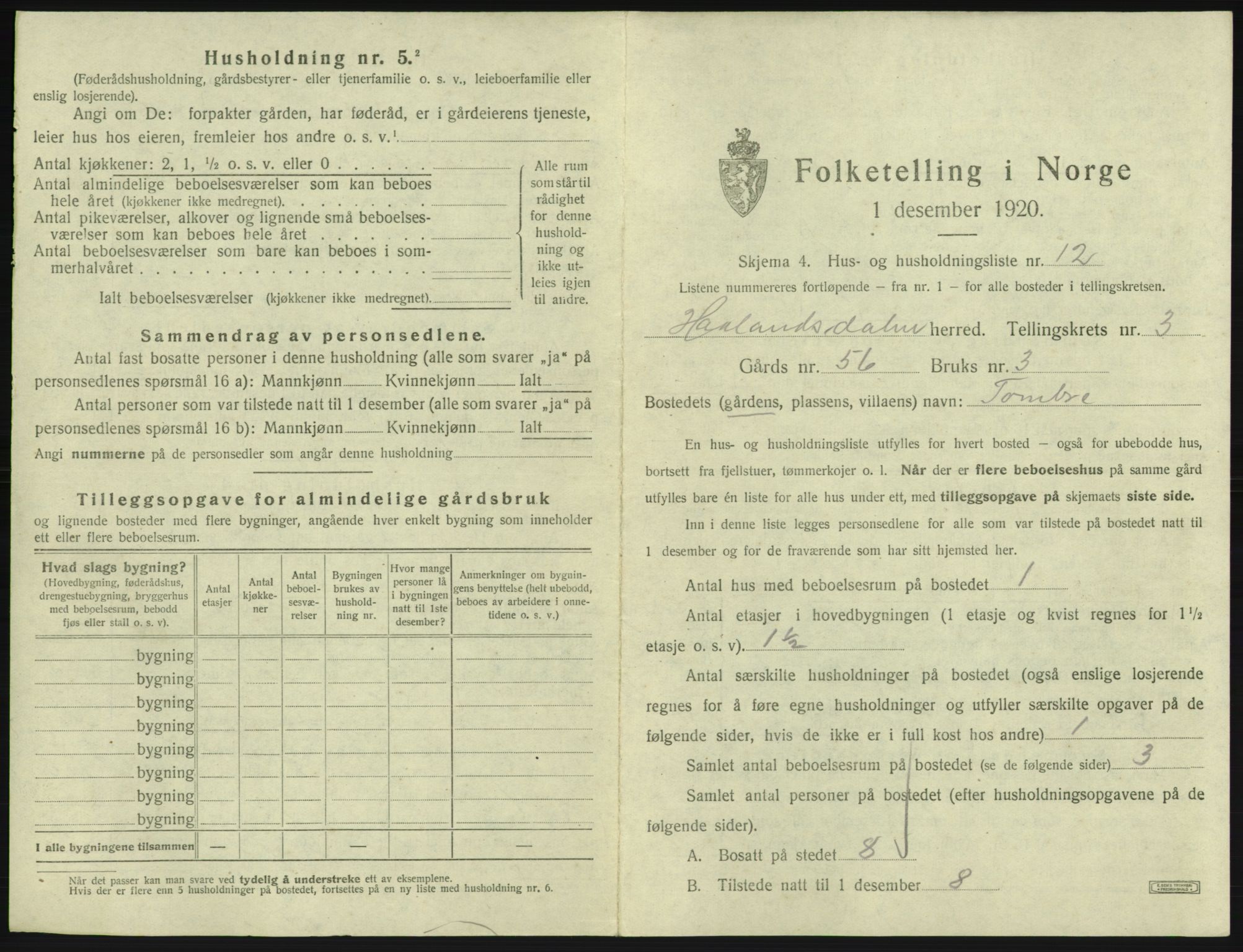 SAB, 1920 census for Hålandsdal, 1920, p. 117