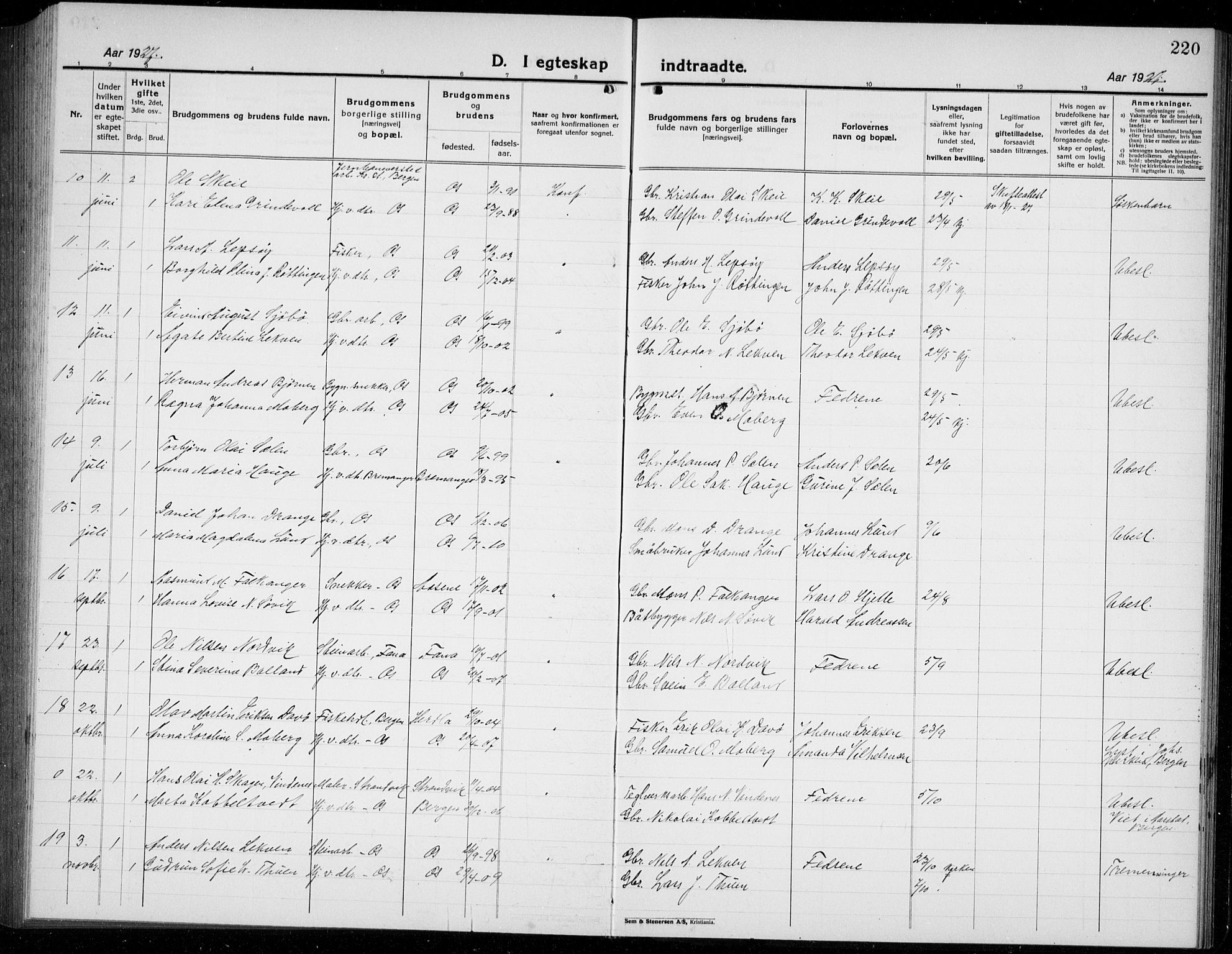 Os sokneprestembete, AV/SAB-A-99929: Parish register (copy) no. A 5, 1923-1941, p. 220