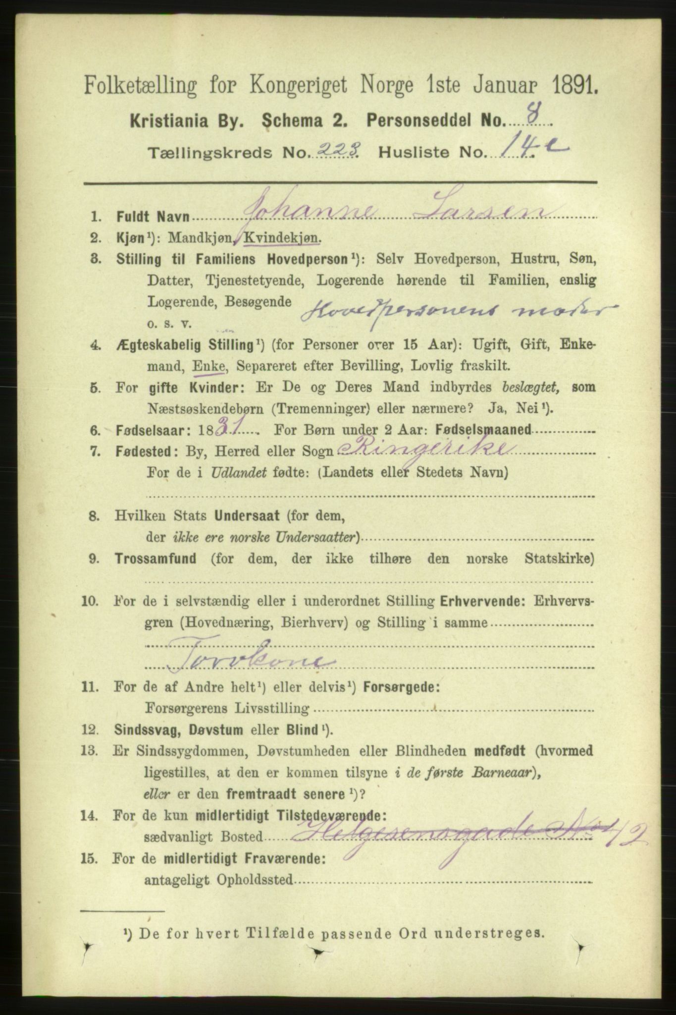 RA, 1891 census for 0301 Kristiania, 1891, p. 134717