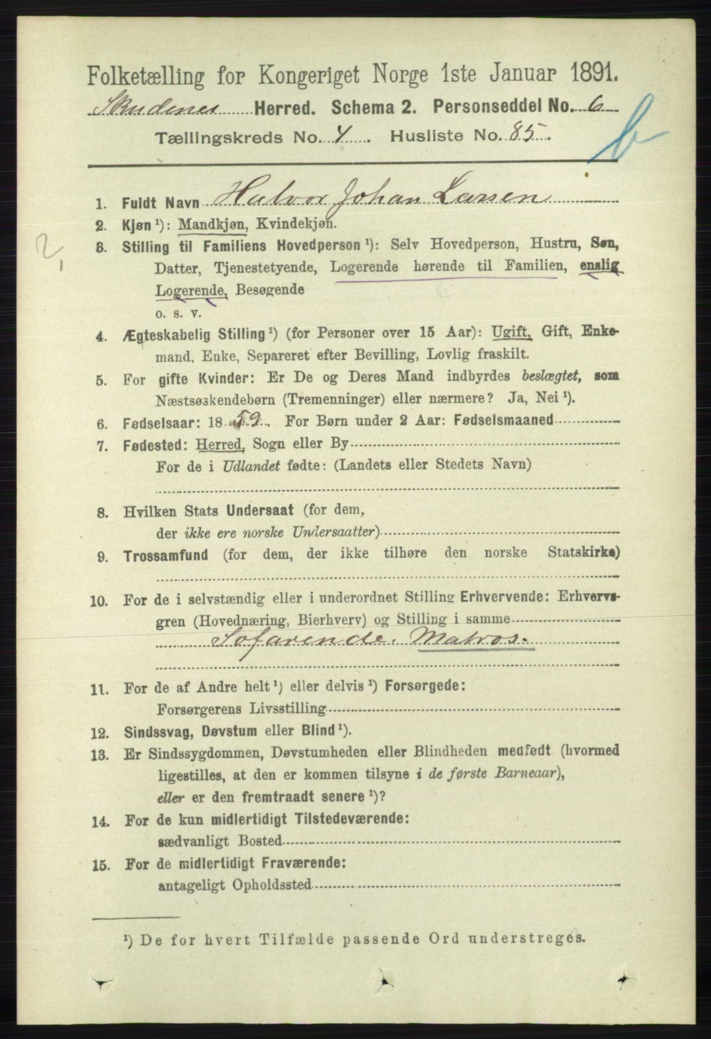 RA, 1891 census for 1150 Skudenes, 1891, p. 5028