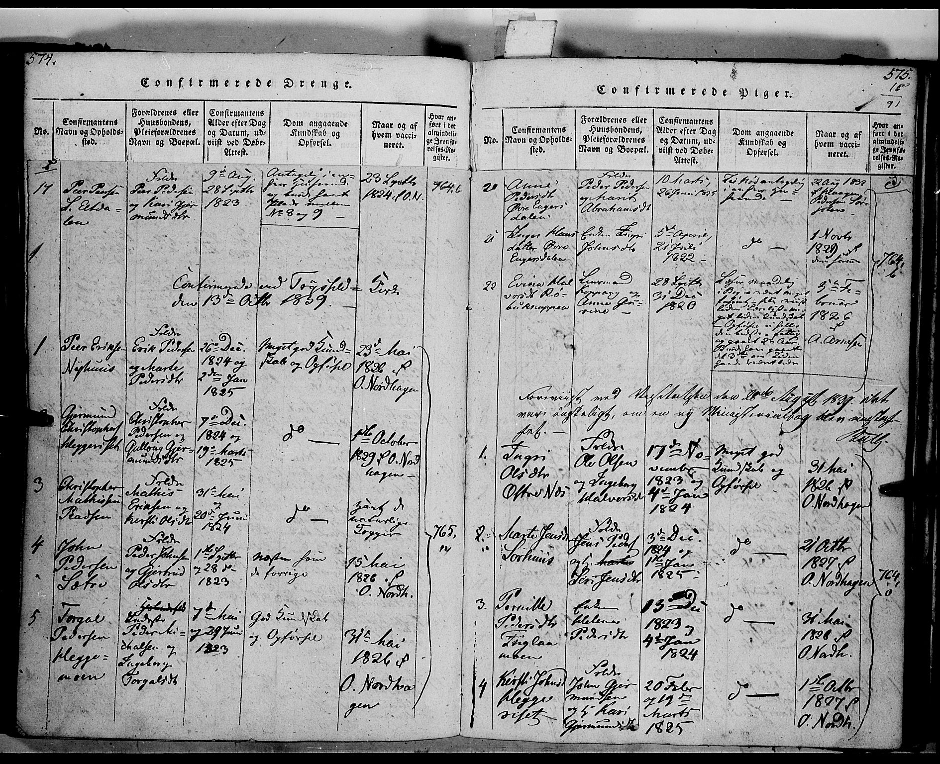 Trysil prestekontor, SAH/PREST-046/H/Ha/Haa/L0003: Parish register (official) no. 3 /1, 1814-1841, p. 574-575