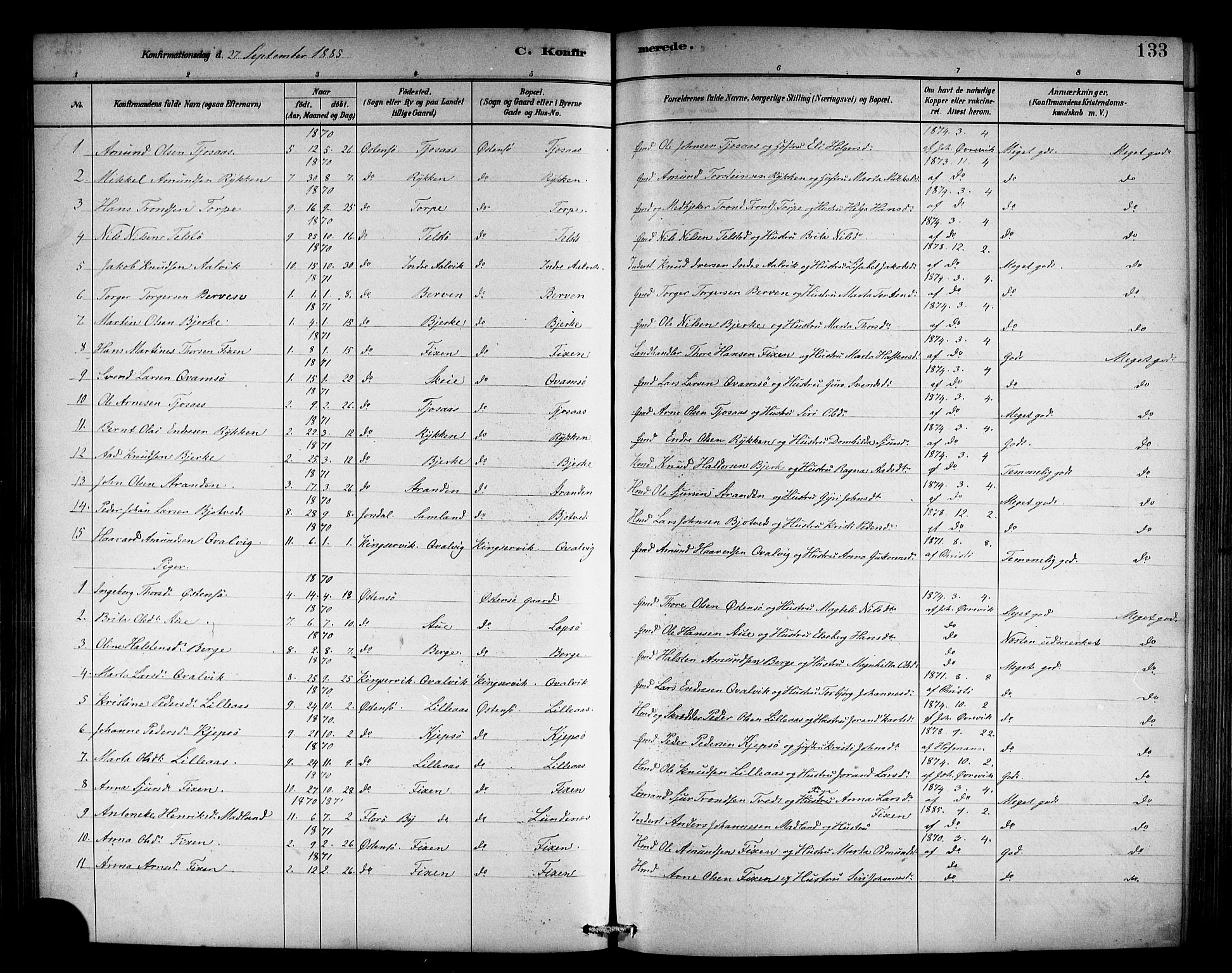 Kvam sokneprestembete, AV/SAB-A-76201/H/Hab: Parish register (copy) no. C 3, 1881-1905, p. 133