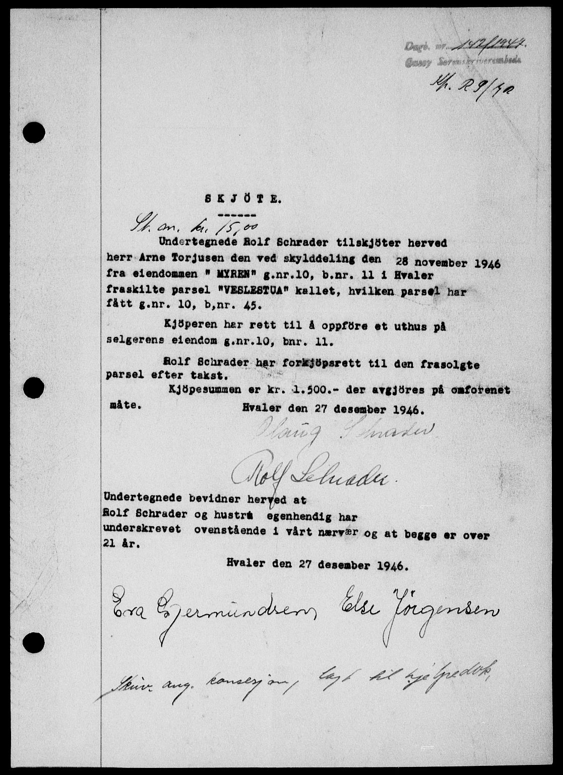 Onsøy sorenskriveri, SAO/A-10474/G/Ga/Gab/L0018: Mortgage book no. II A-18, 1946-1947, Diary no: : 142/1947