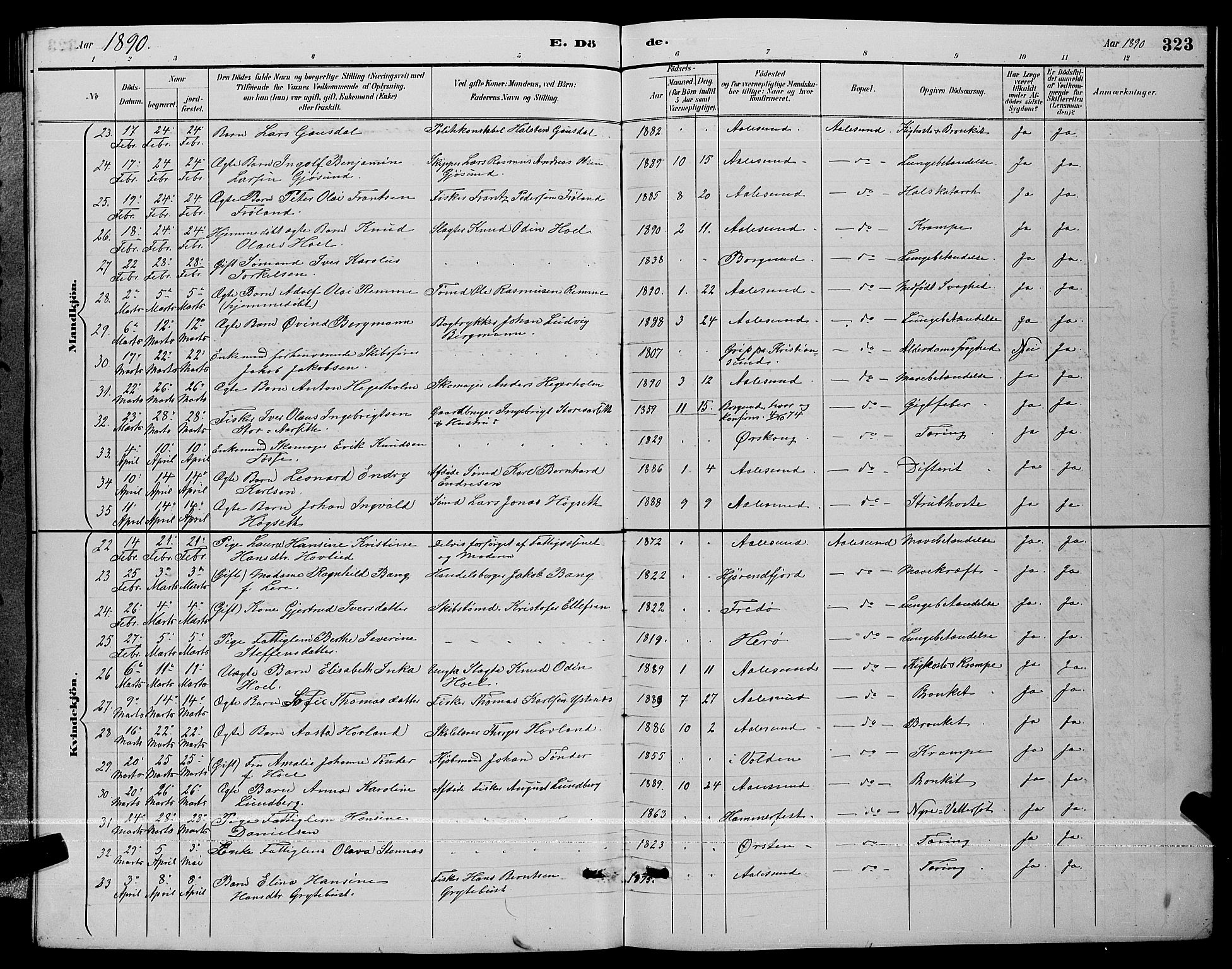 Ministerialprotokoller, klokkerbøker og fødselsregistre - Møre og Romsdal, AV/SAT-A-1454/529/L0467: Parish register (copy) no. 529C04, 1889-1897, p. 323