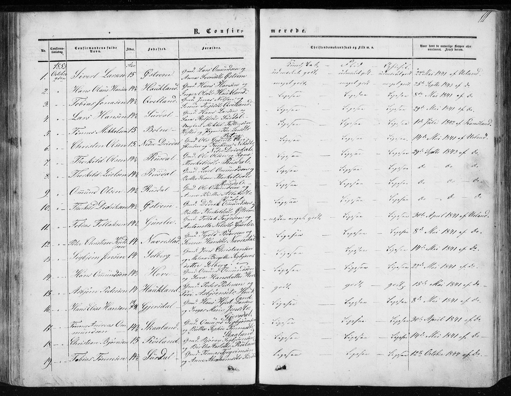 Lund sokneprestkontor, SAST/A-101809/S06/L0009: Parish register (official) no. A 8, 1853-1877, p. 111