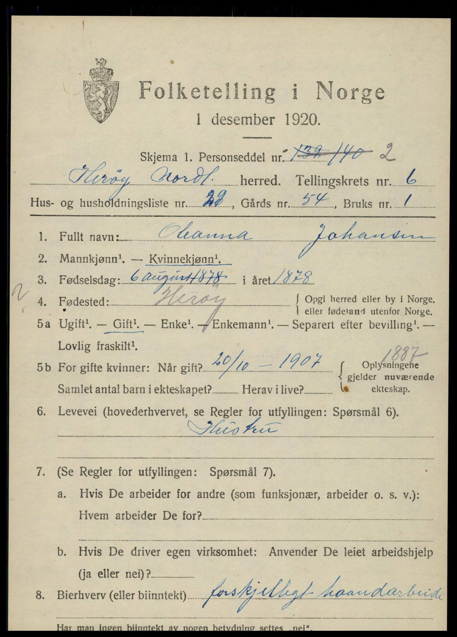 SAT, 1920 census for Herøy, 1920, p. 4410