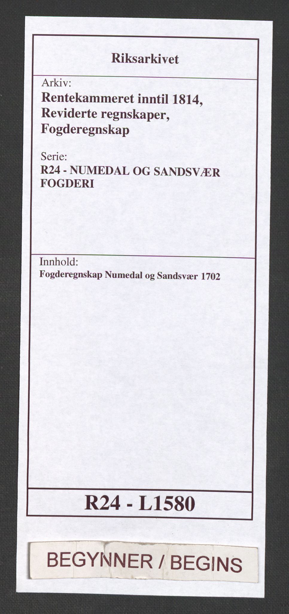 Rentekammeret inntil 1814, Reviderte regnskaper, Fogderegnskap, AV/RA-EA-4092/R24/L1580: Fogderegnskap Numedal og Sandsvær, 1702, p. 1