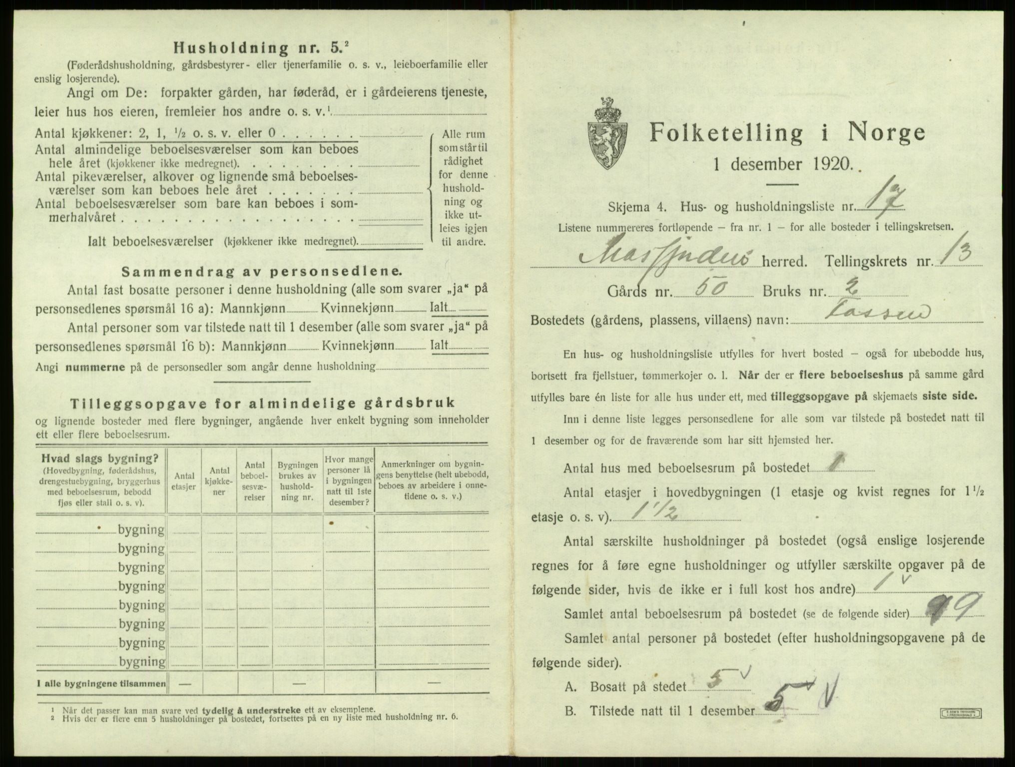 SAB, 1920 census for Masfjorden, 1920, p. 672