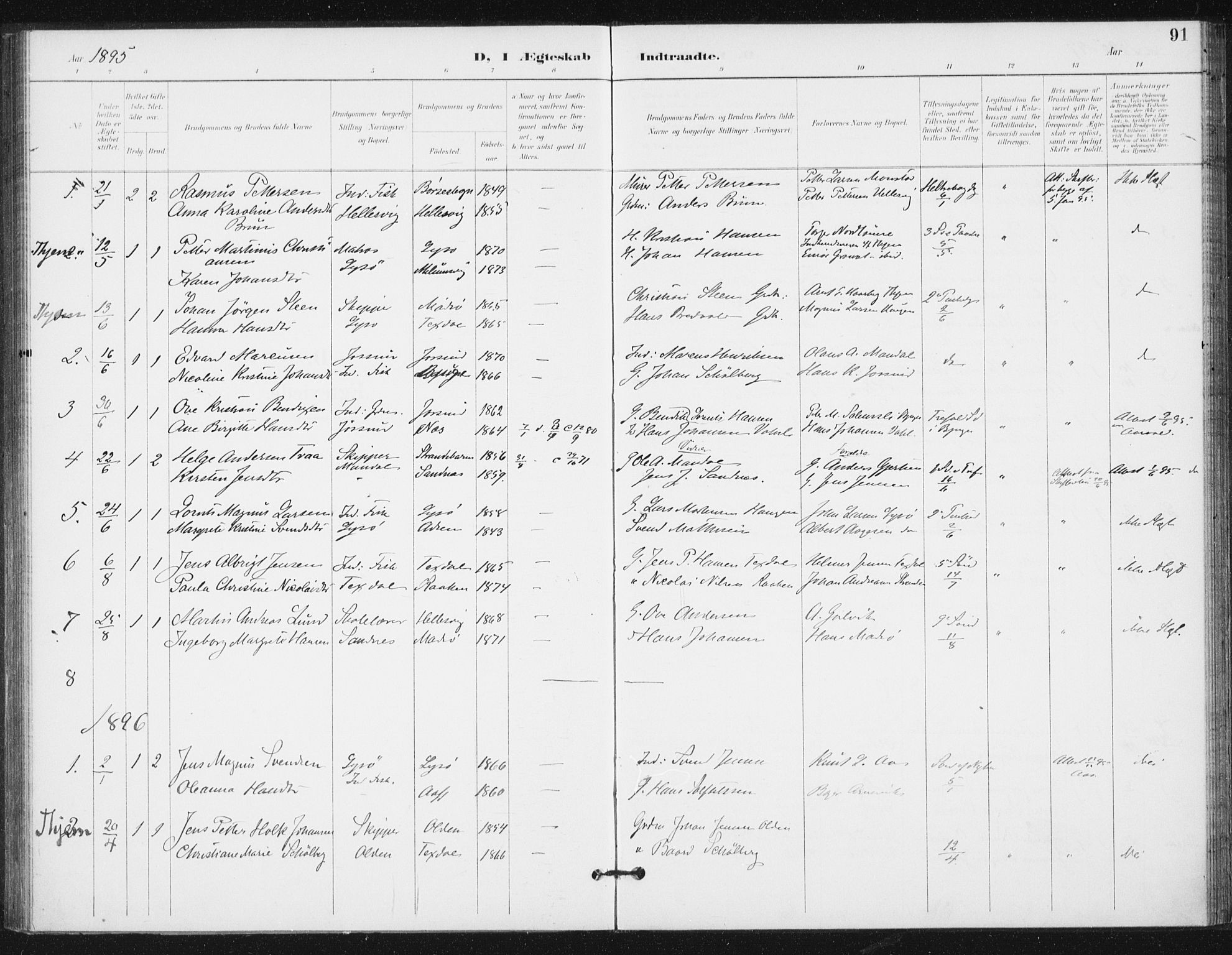 Ministerialprotokoller, klokkerbøker og fødselsregistre - Sør-Trøndelag, SAT/A-1456/654/L0664: Parish register (official) no. 654A02, 1895-1907, p. 91