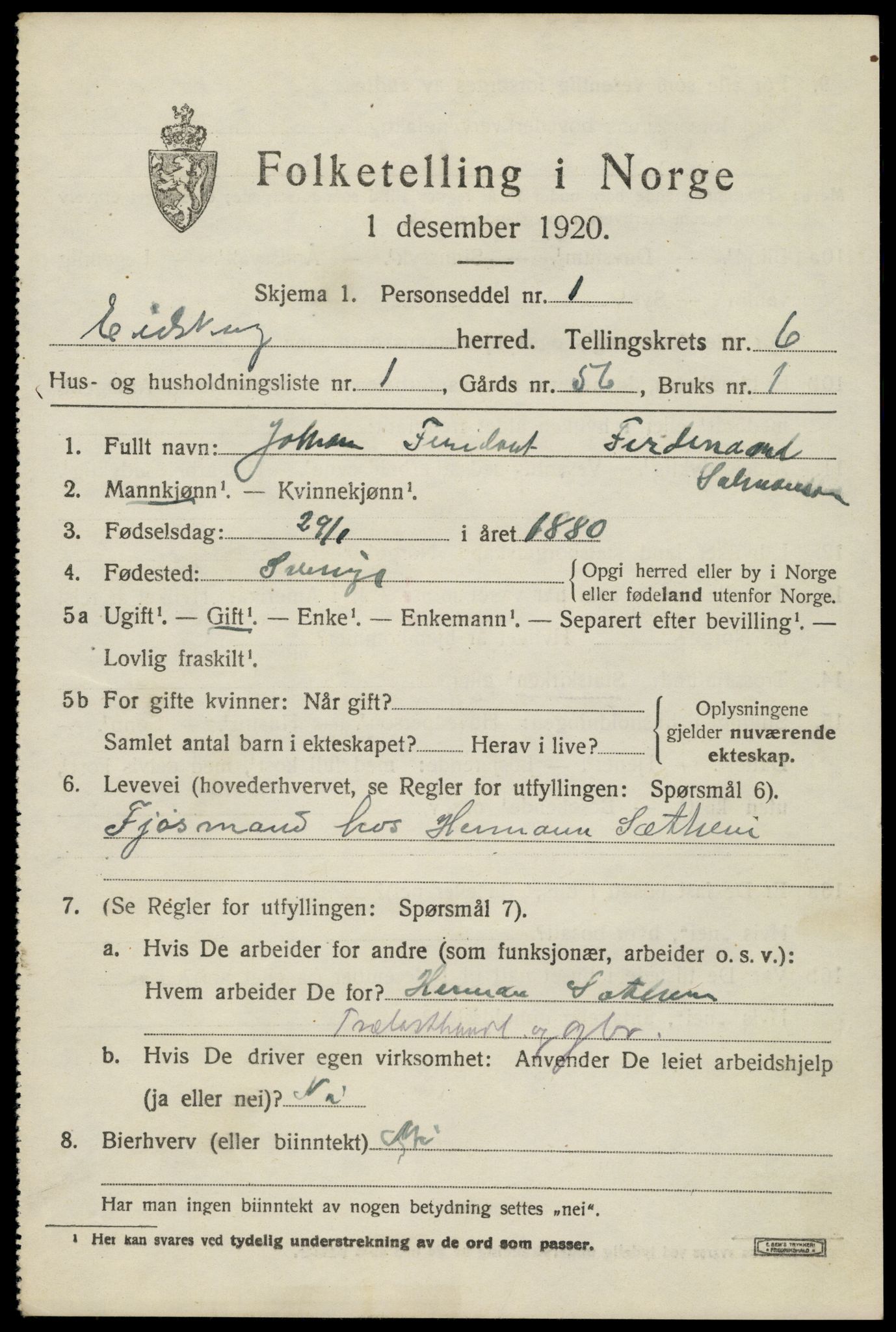 SAH, 1920 census for Eidskog, 1920, p. 6365