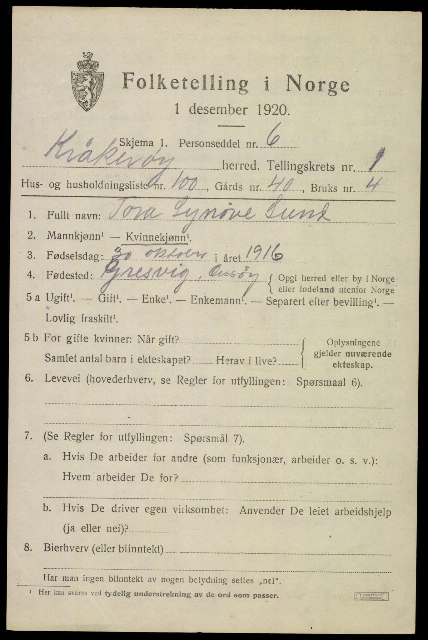 SAO, 1920 census for Kråkerøy, 1920, p. 2438