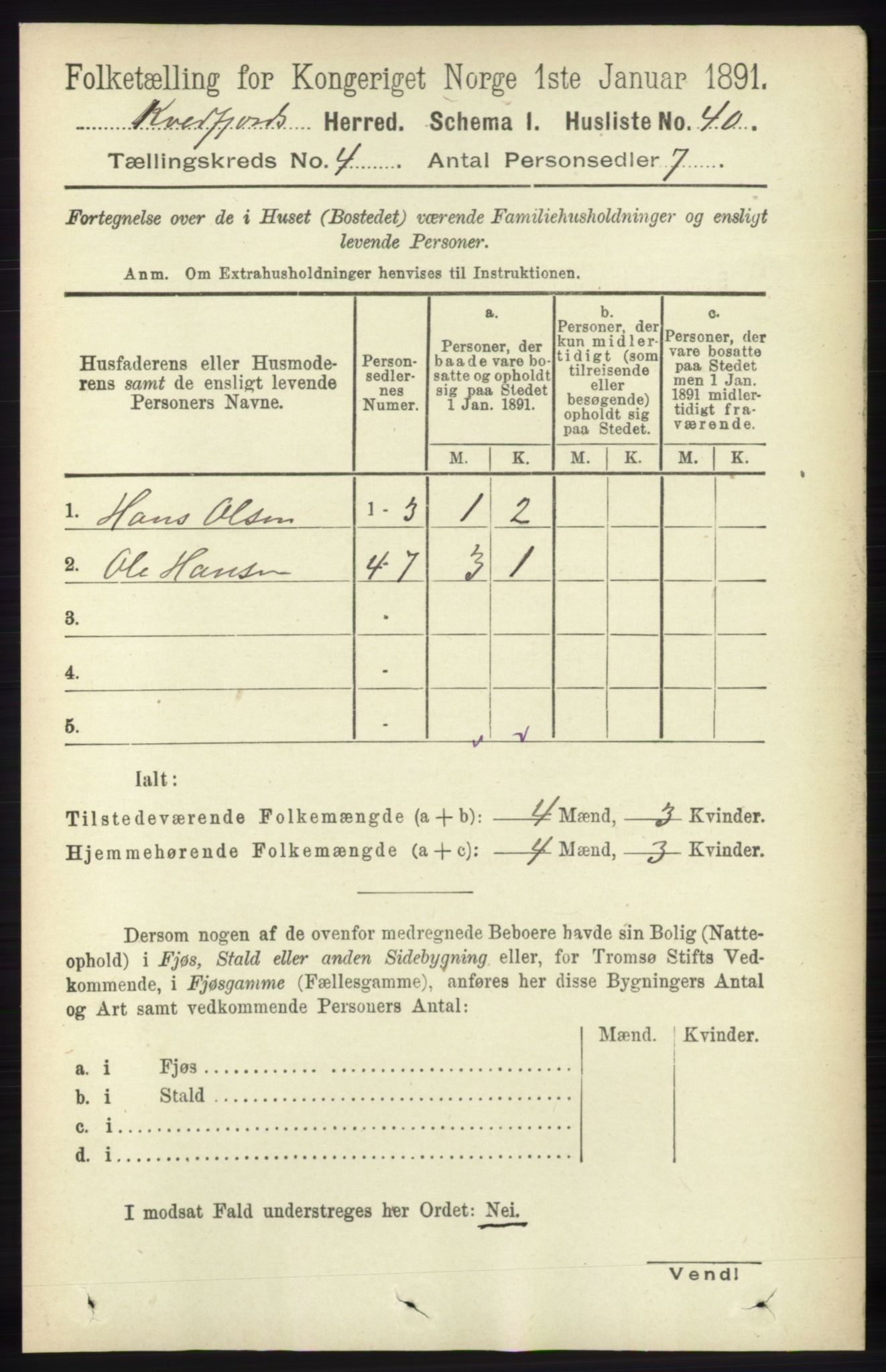 RA, 1891 census for 1911 Kvæfjord, 1891, p. 1789