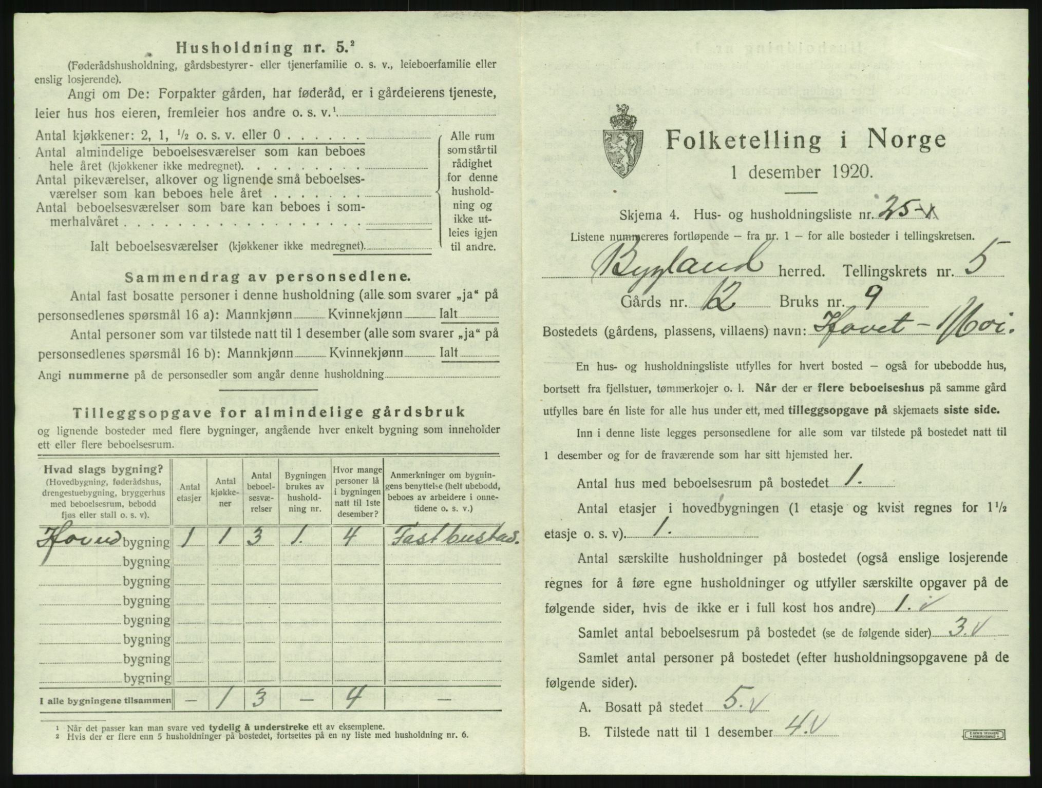 SAK, 1920 census for Bygland, 1920, p. 275