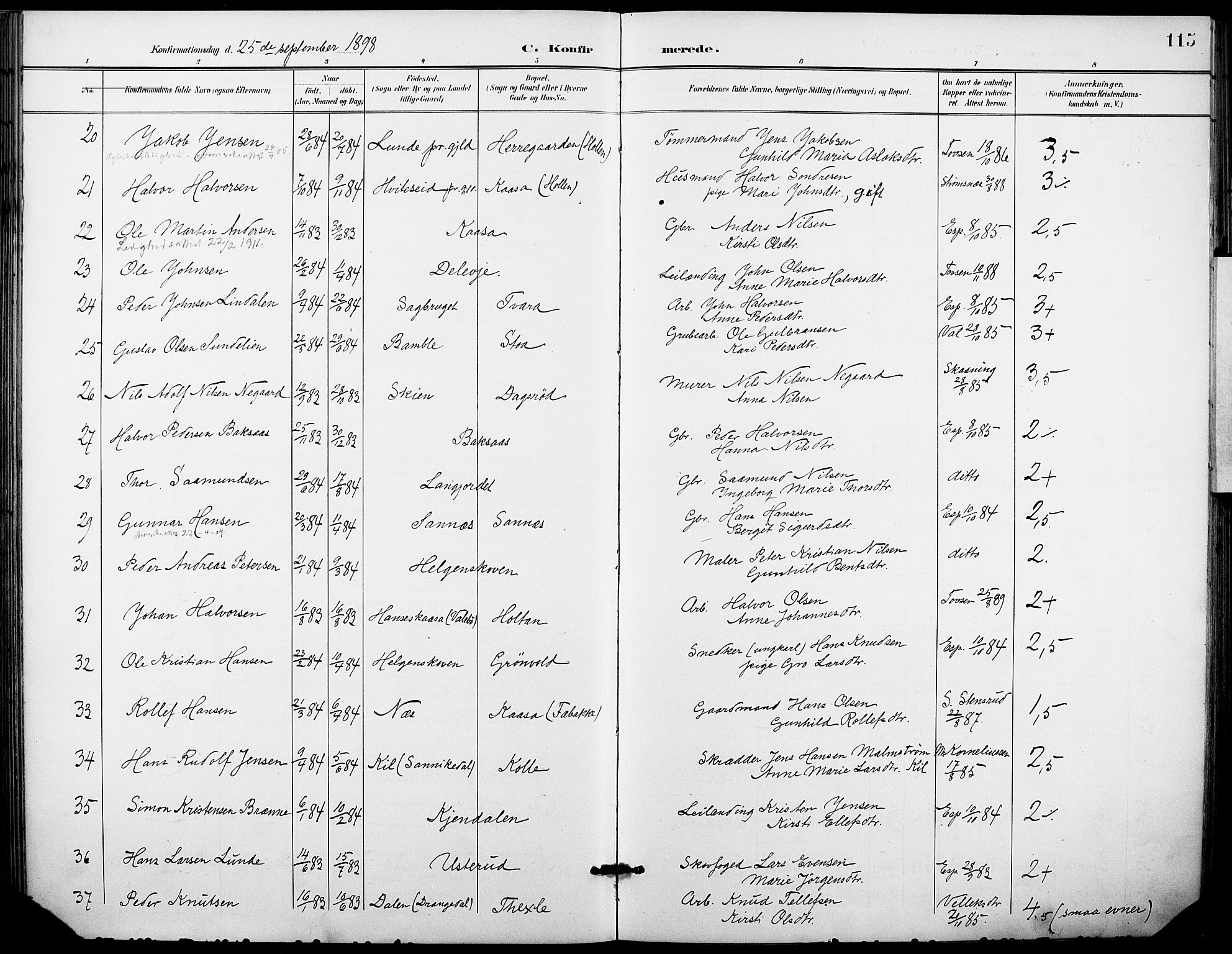 Holla kirkebøker, SAKO/A-272/F/Fa/L0010: Parish register (official) no. 10, 1897-1907, p. 115