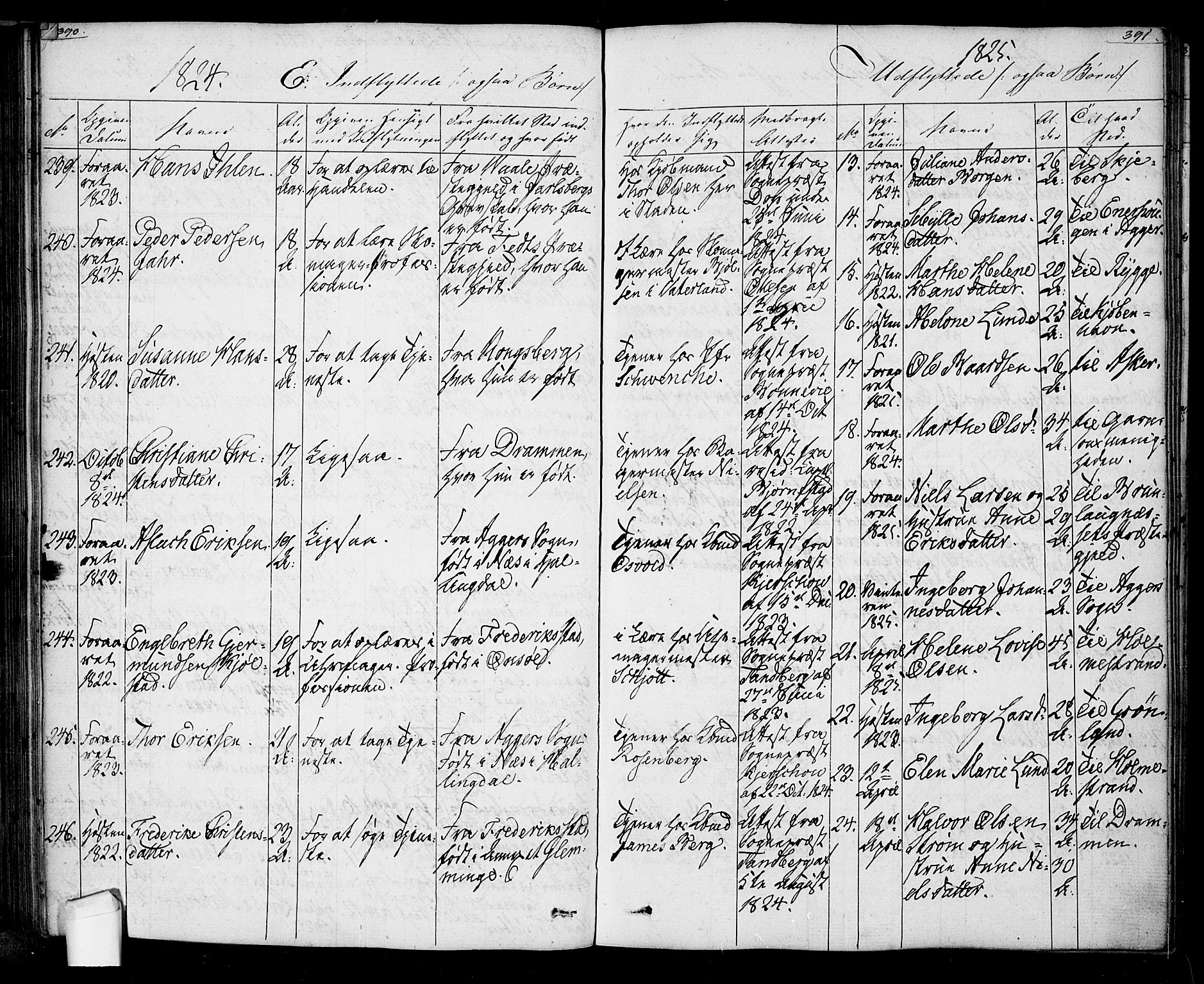 Oslo domkirke Kirkebøker, SAO/A-10752/F/Fa/L0022: Parish register (official) no. 22, 1824-1829, p. 390-391
