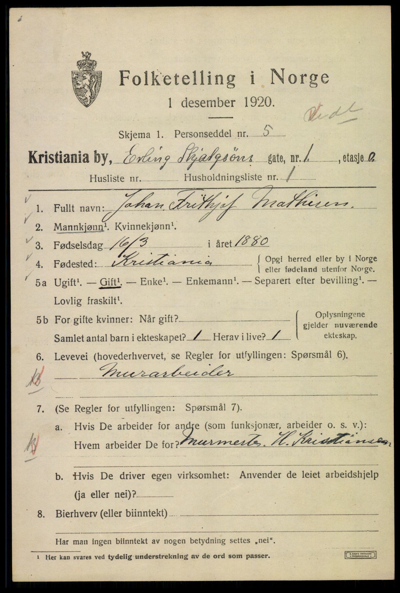 SAO, 1920 census for Kristiania, 1920, p. 221611