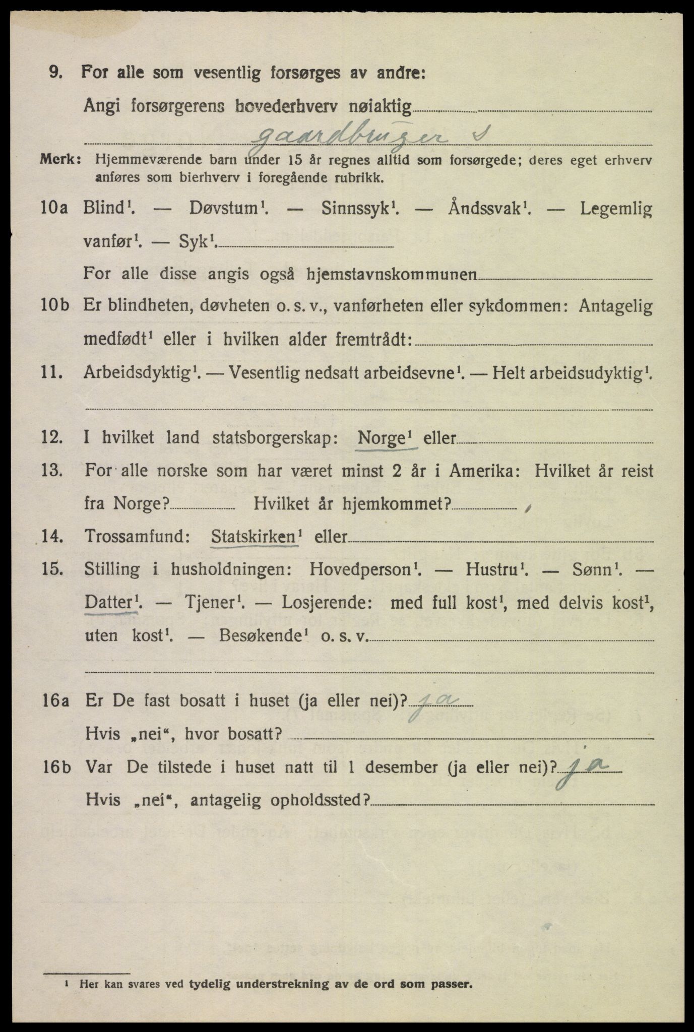 SAK, 1920 census for Hægebostad, 1920, p. 2116