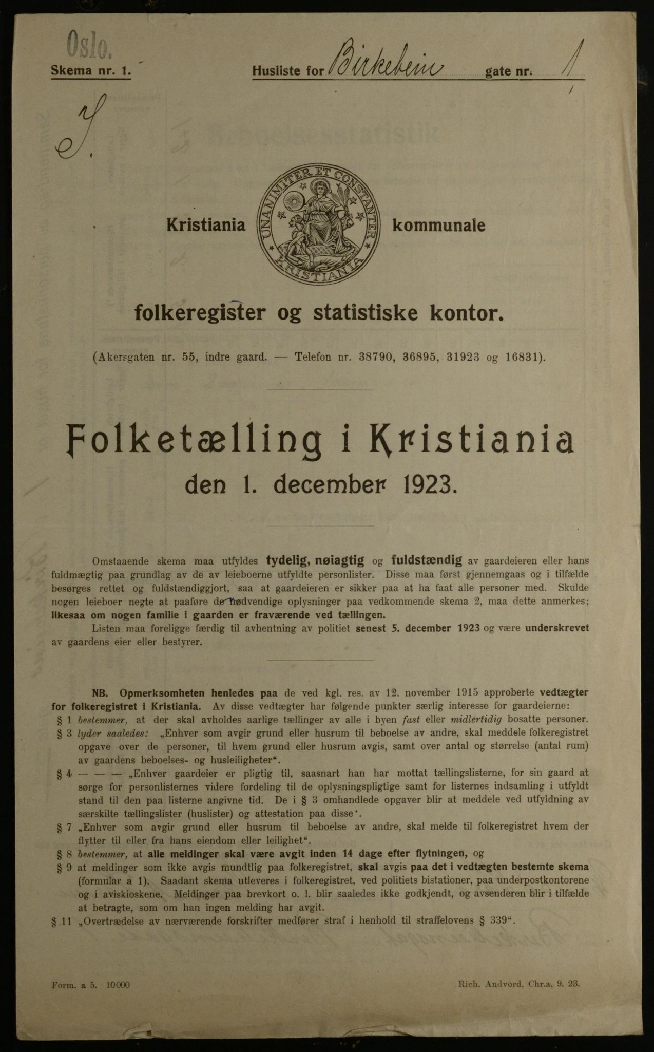 OBA, Municipal Census 1923 for Kristiania, 1923, p. 5935