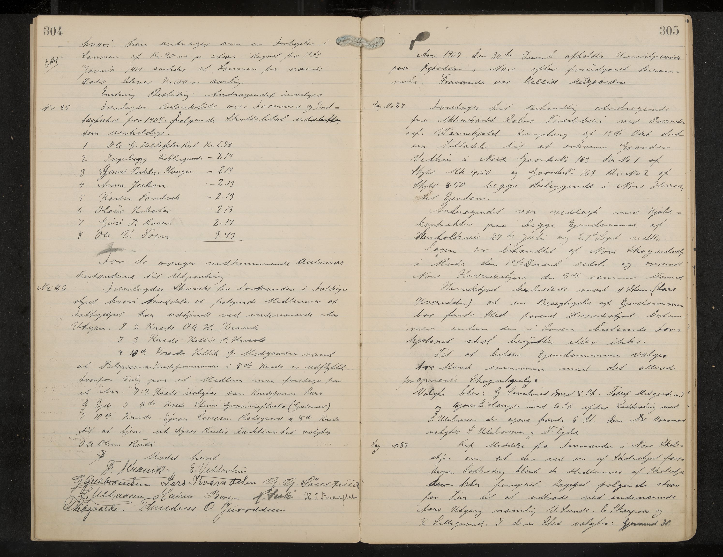 Nore formannskap og sentraladministrasjon, IKAK/0633021-2/A/Aa/L0001: Møtebok, 1901-1911, p. 304-305