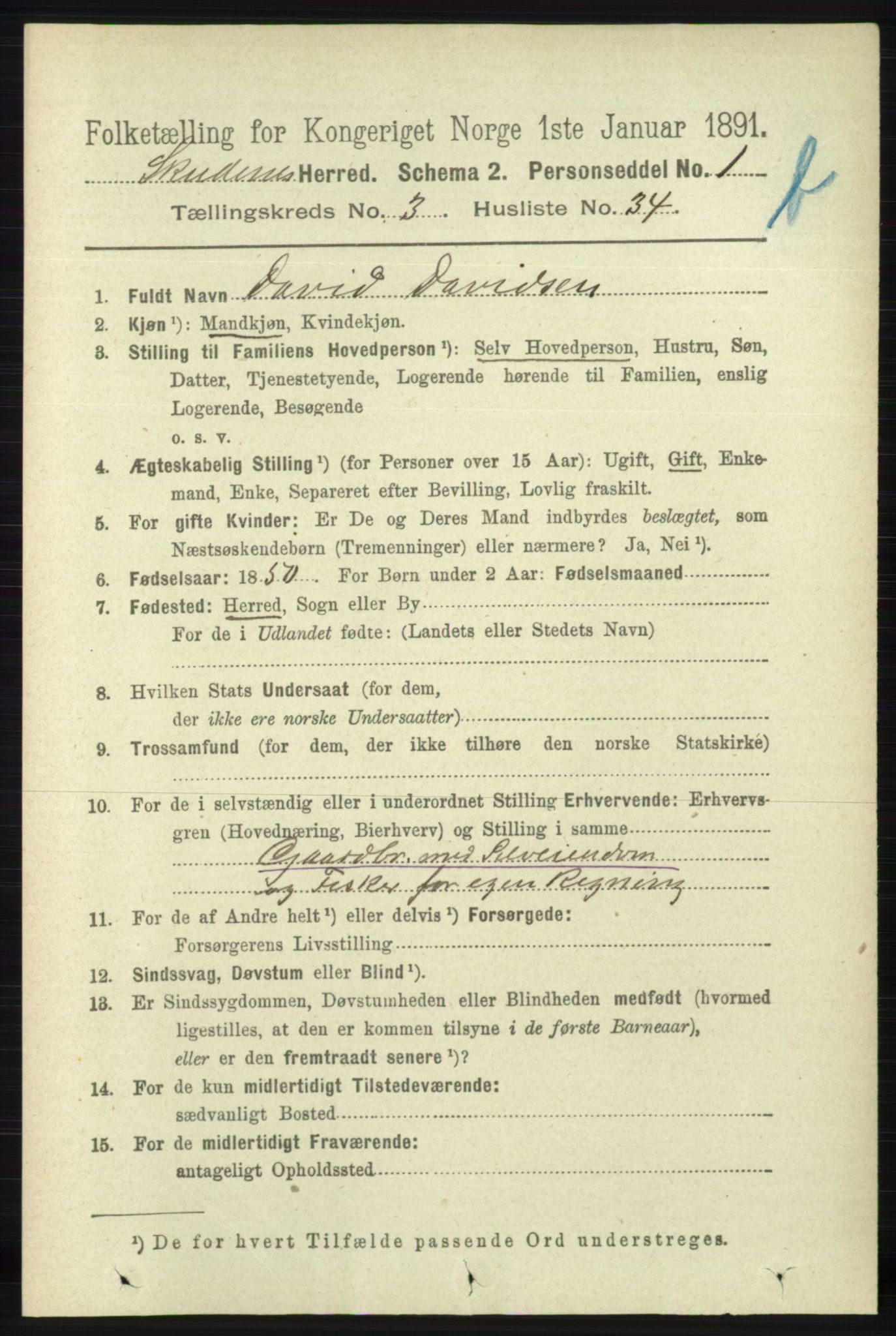RA, 1891 census for 1150 Skudenes, 1891, p. 4174