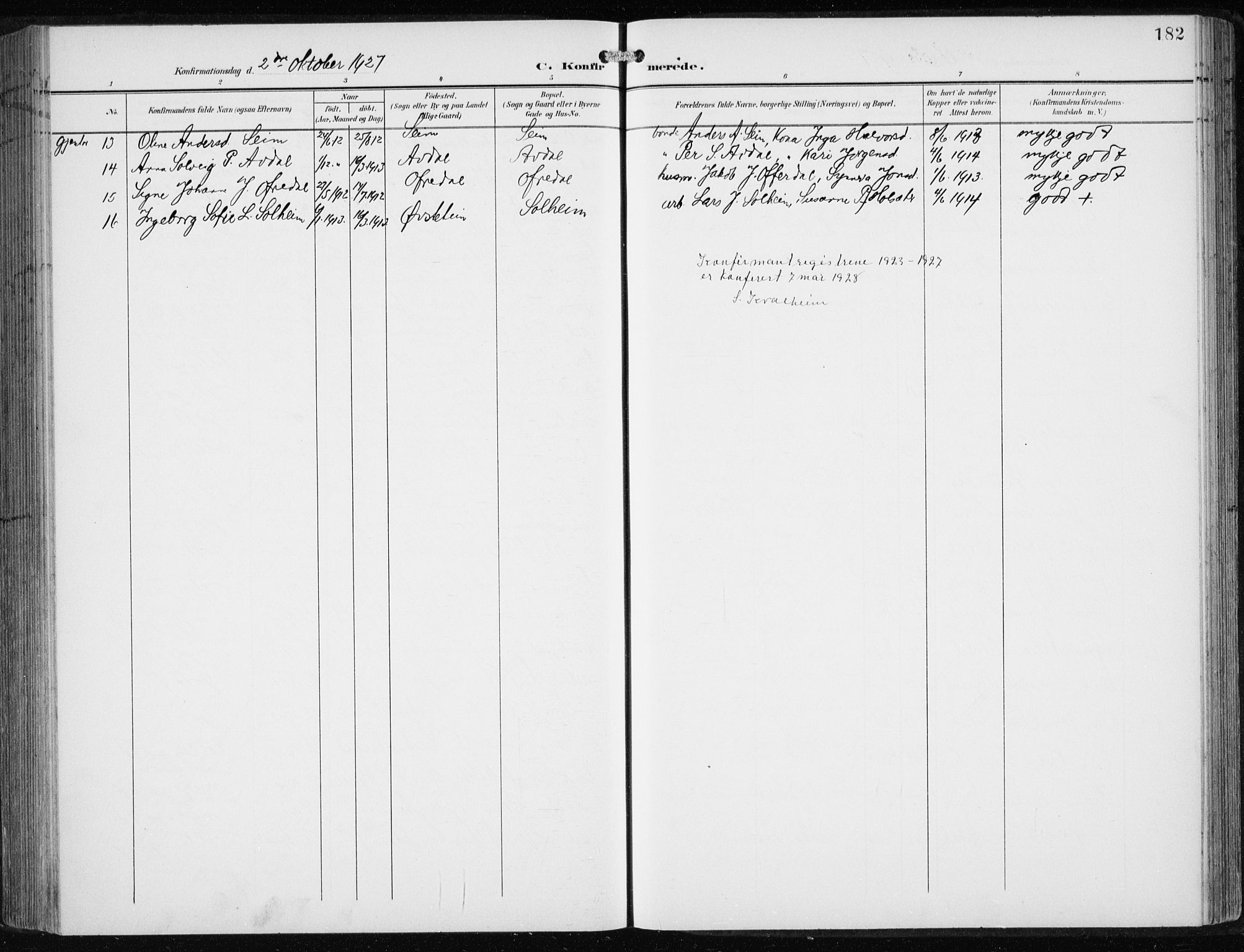 Årdal sokneprestembete, SAB/A-81701: Parish register (copy) no. A 2, 1899-1939, p. 182