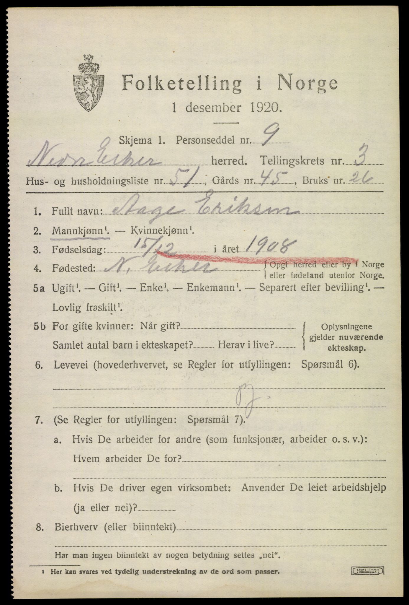 SAKO, 1920 census for Nedre Eiker, 1920, p. 5023