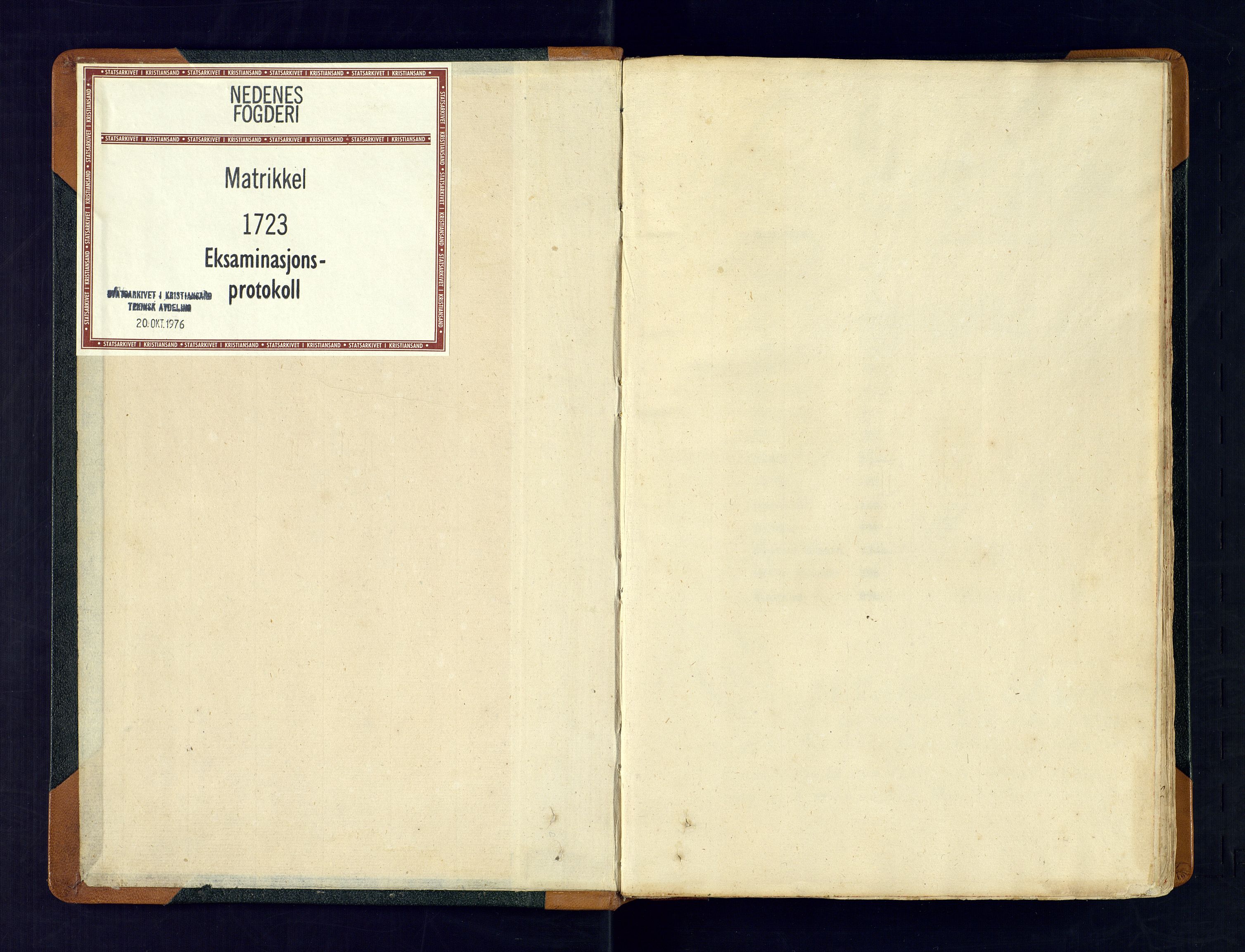 Nedenes fogderi, SAK/1242-0006/Hb/L0481: Matrikkel, eksaminasjonsprotokoll, 1723