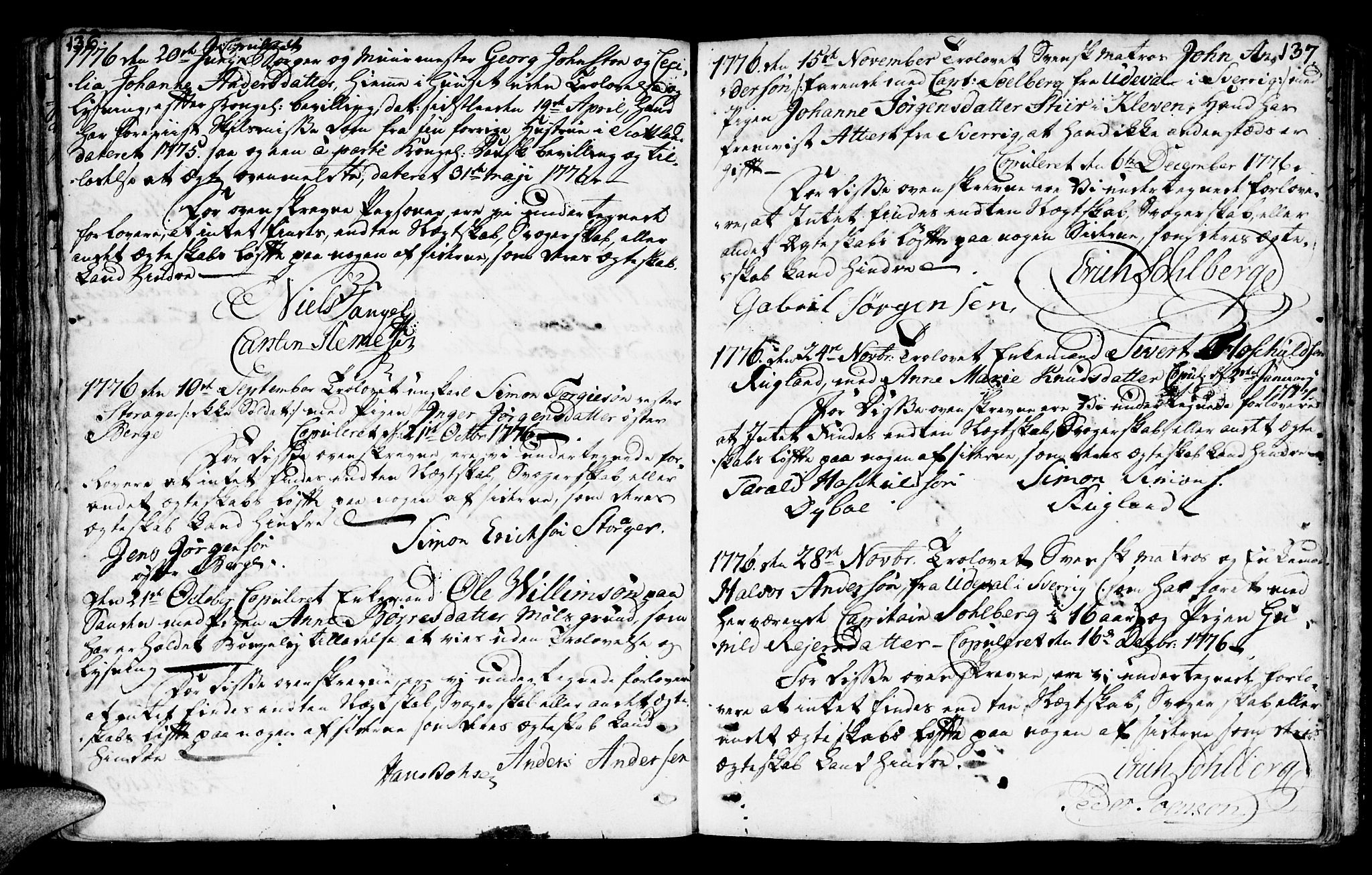 Mandal sokneprestkontor, AV/SAK-1111-0030/F/Fa/Faa/L0006: Parish register (official) no. A 6, 1755-1783, p. 136-137