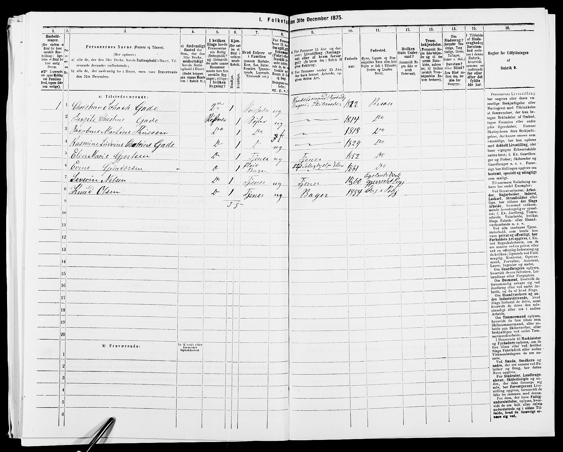 SAK, 1875 census for 0901B Risør/Risør, 1875, p. 306