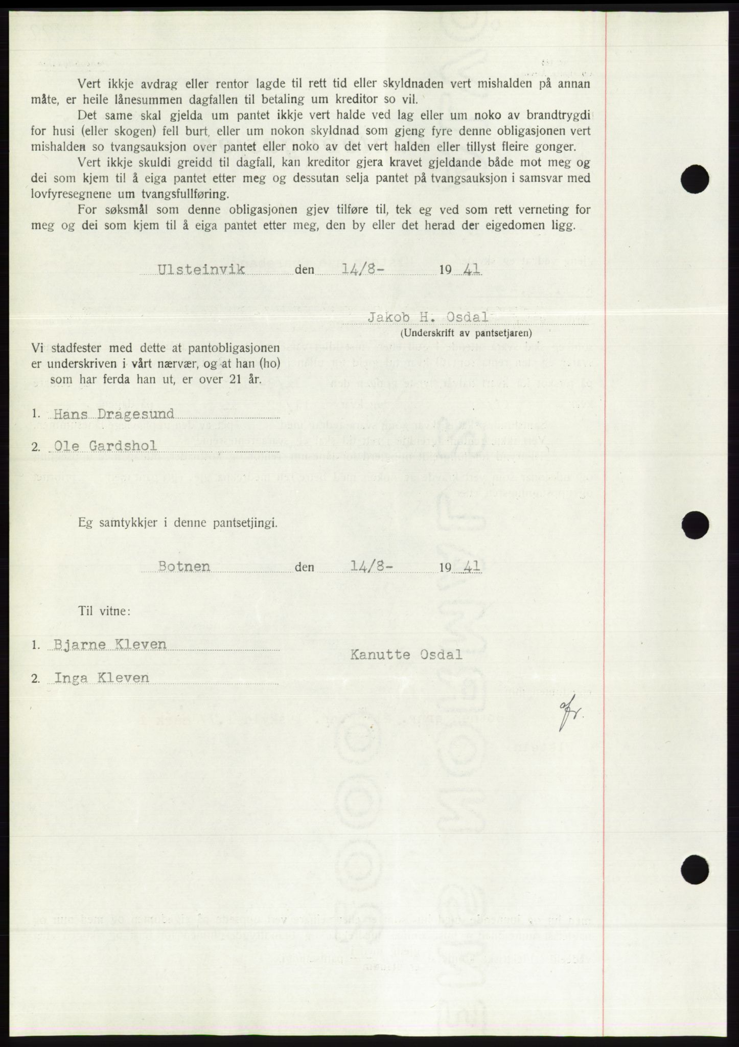 Søre Sunnmøre sorenskriveri, AV/SAT-A-4122/1/2/2C/L0071: Mortgage book no. 65, 1941-1941, Diary no: : 860/1941