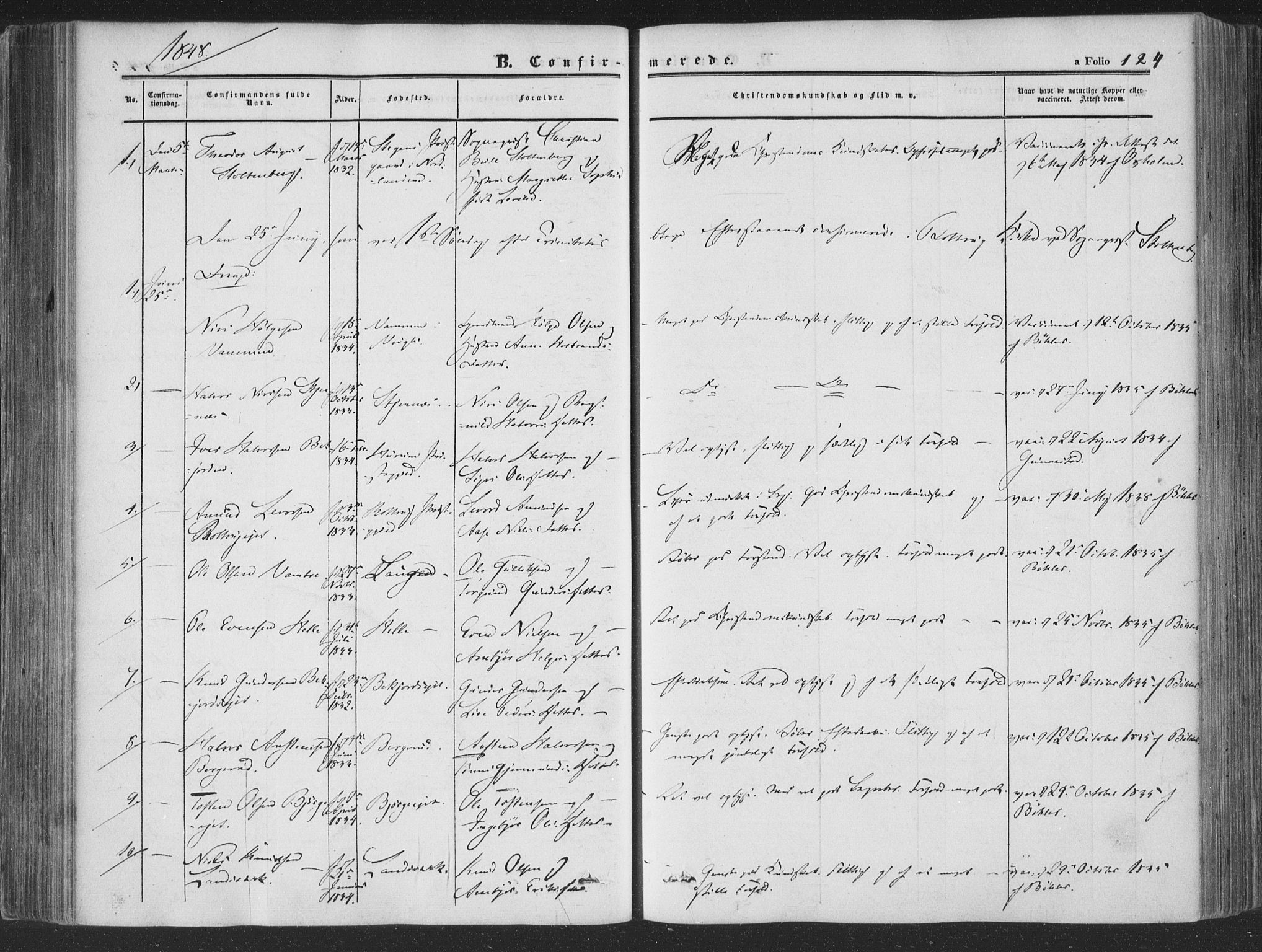 Rollag kirkebøker, SAKO/A-240/F/Fa/L0008: Parish register (official) no. I 8, 1847-1860, p. 124