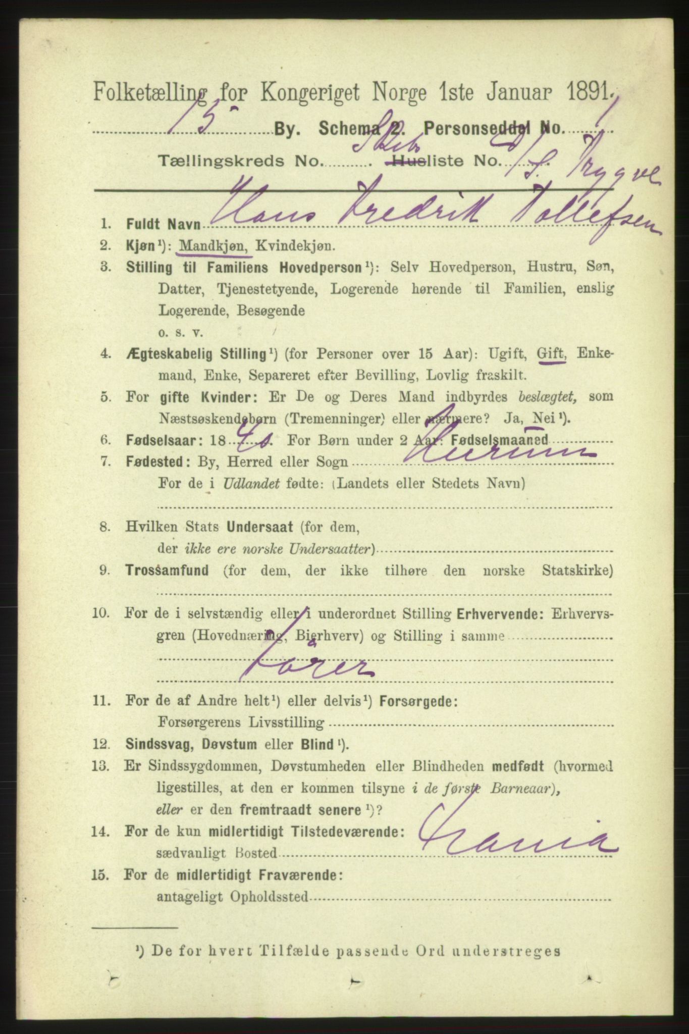 RA, 1891 census for 0602 Drammen, 1891, p. 25637