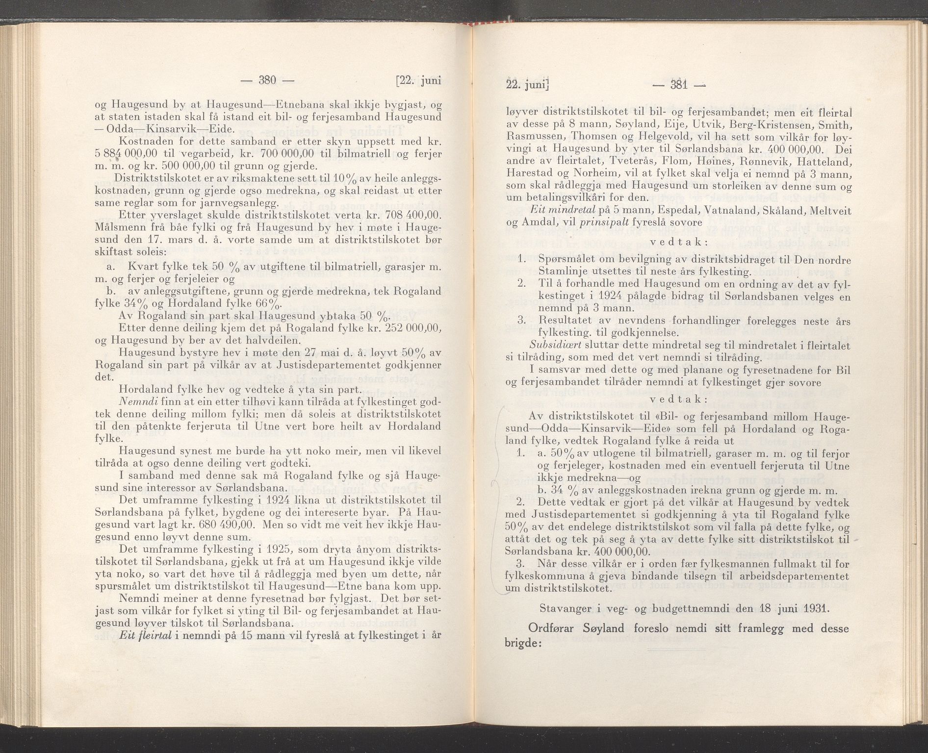 Rogaland fylkeskommune - Fylkesrådmannen , IKAR/A-900/A/Aa/Aaa/L0050: Møtebok , 1931, p. 380-381