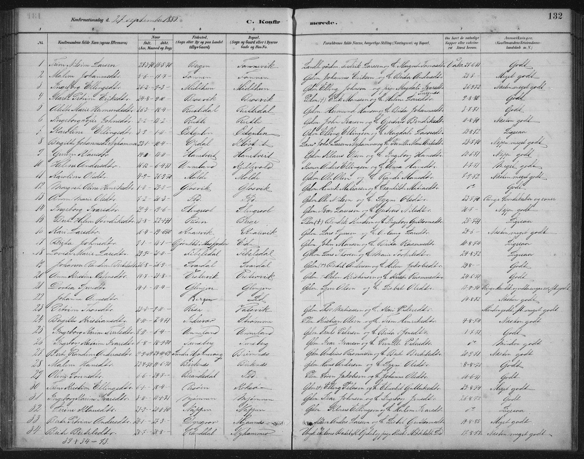 Gulen sokneprestembete, AV/SAB-A-80201/H/Hab/Habb/L0003: Parish register (copy) no. B 3, 1884-1907, p. 132