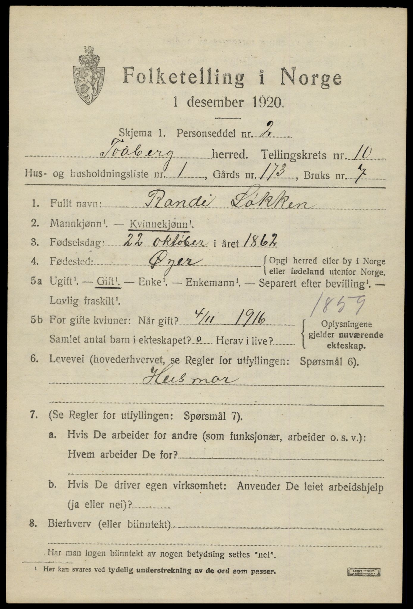 SAH, 1920 census for Fåberg, 1920, p. 11652