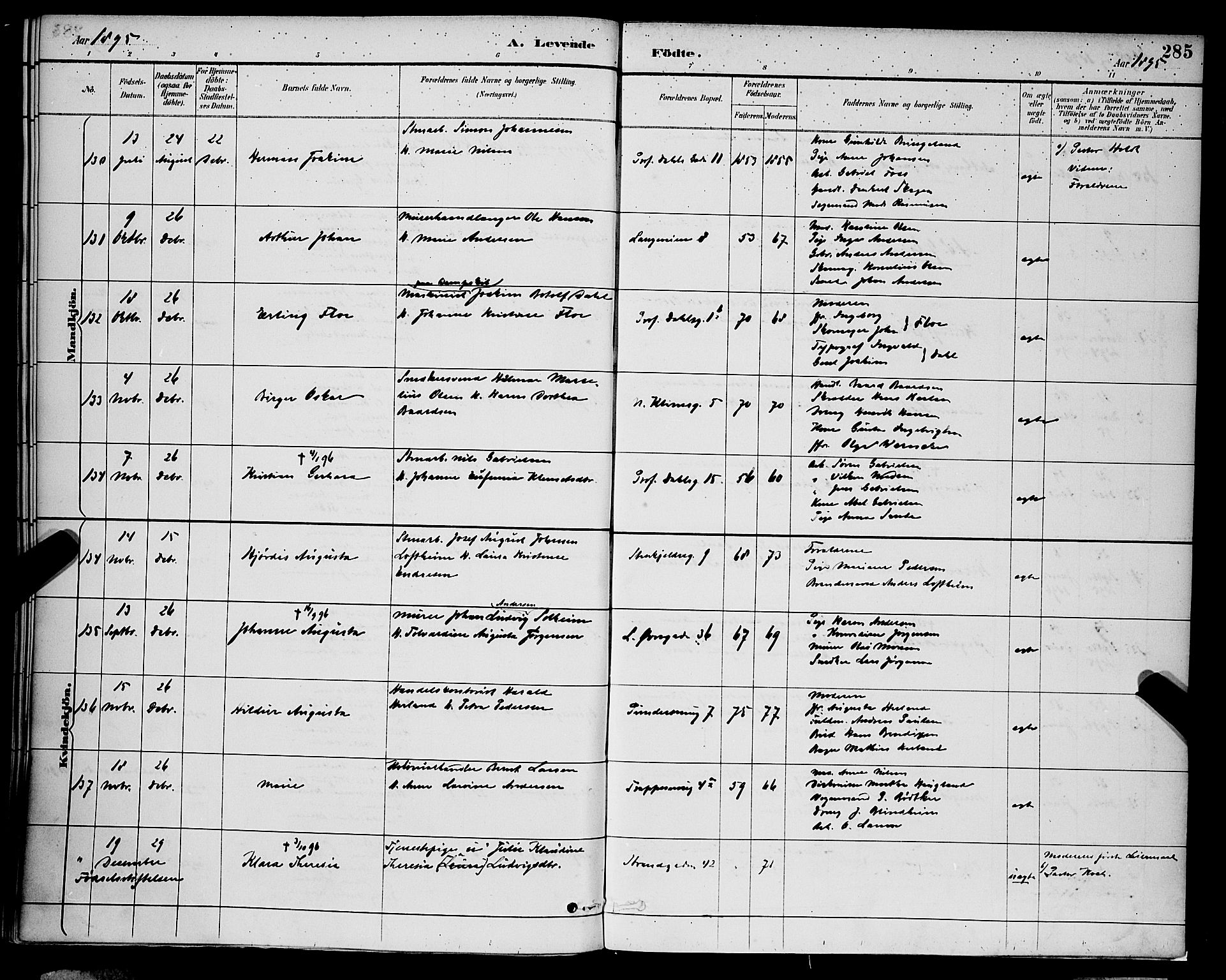 Korskirken sokneprestembete, AV/SAB-A-76101/H/Hab: Parish register (copy) no. B 9, 1887-1896, p. 285