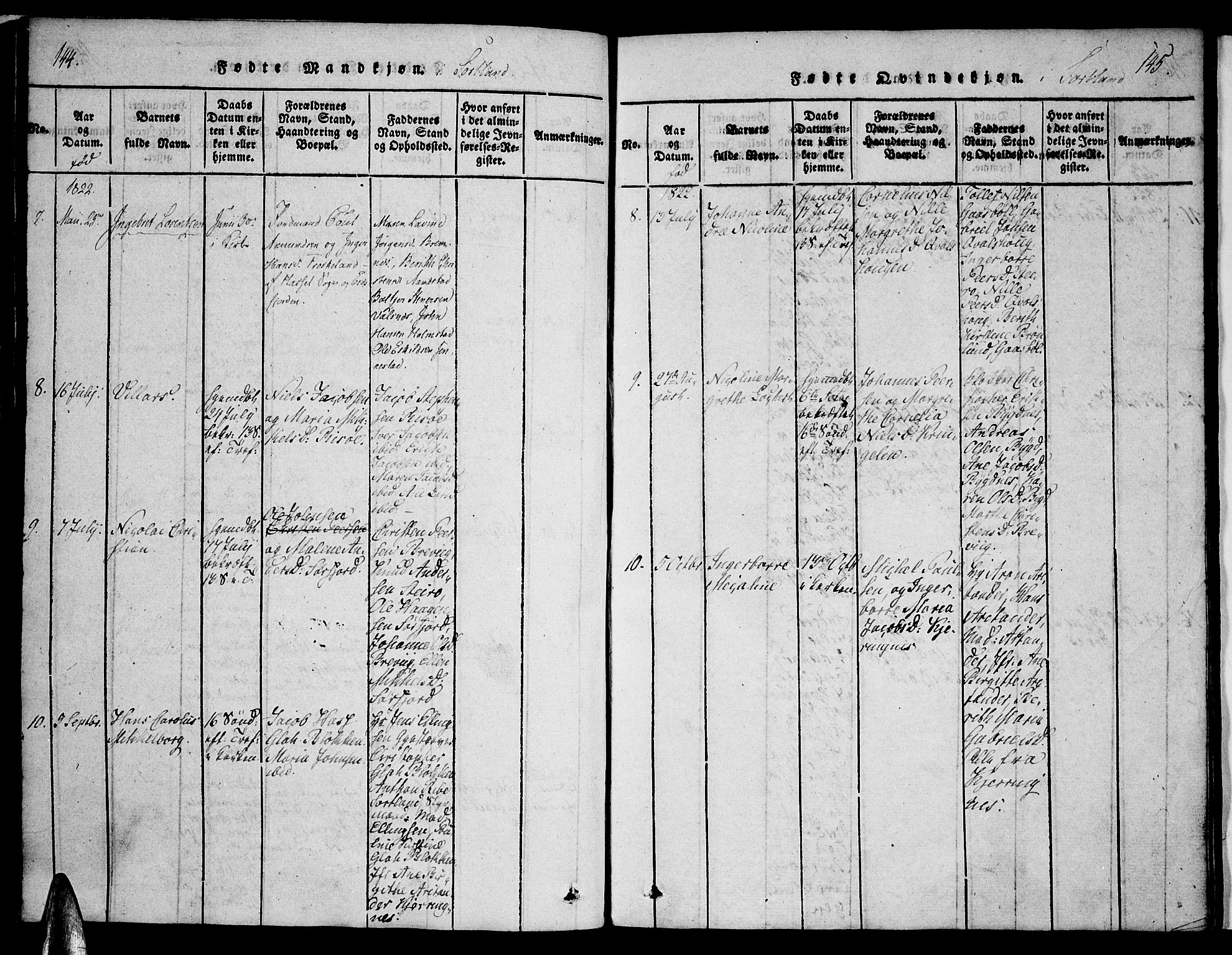 Ministerialprotokoller, klokkerbøker og fødselsregistre - Nordland, SAT/A-1459/888/L1237: Parish register (official) no. 888A05 /2, 1820-1836, p. 144-145