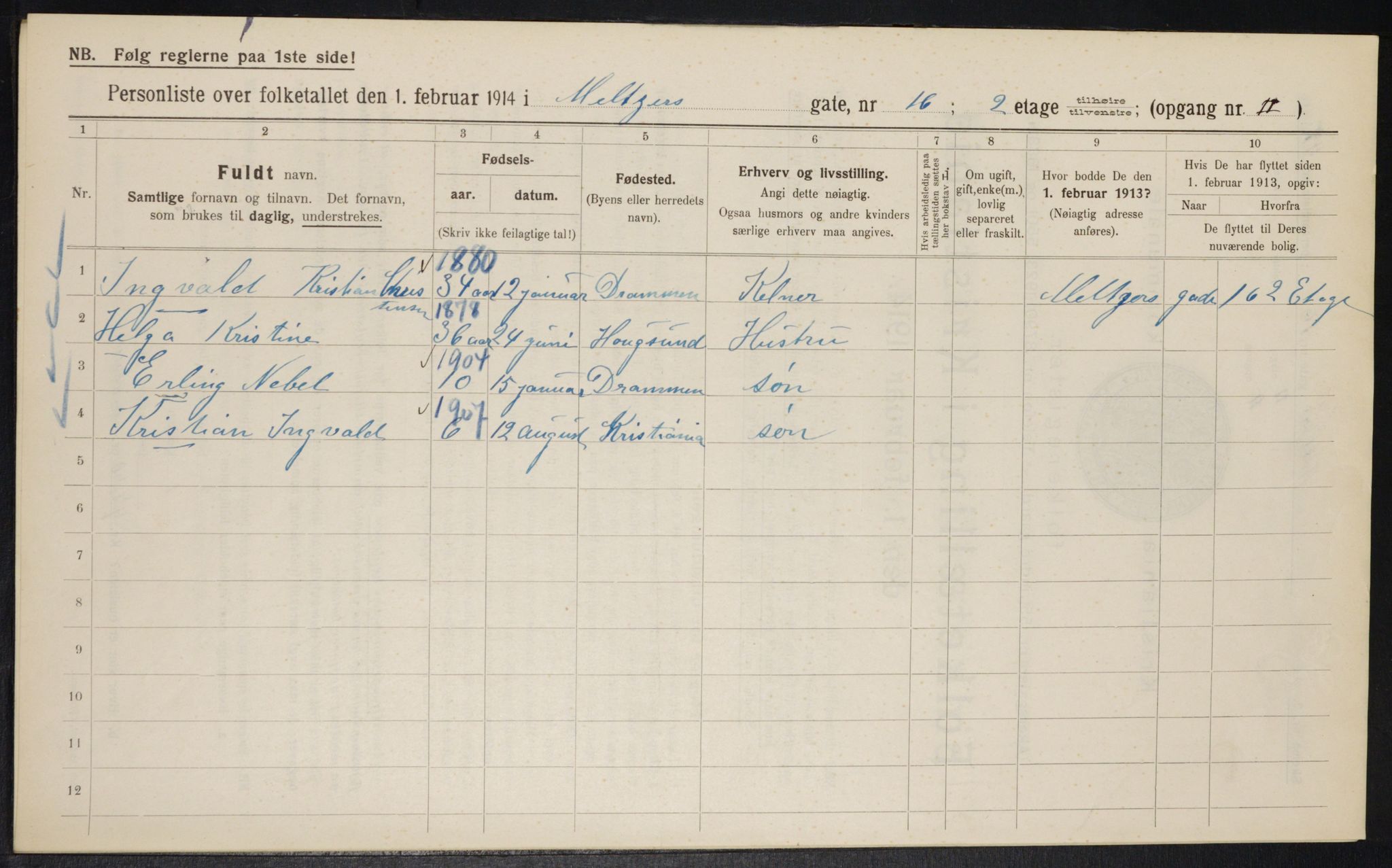 OBA, Municipal Census 1914 for Kristiania, 1914, p. 65256