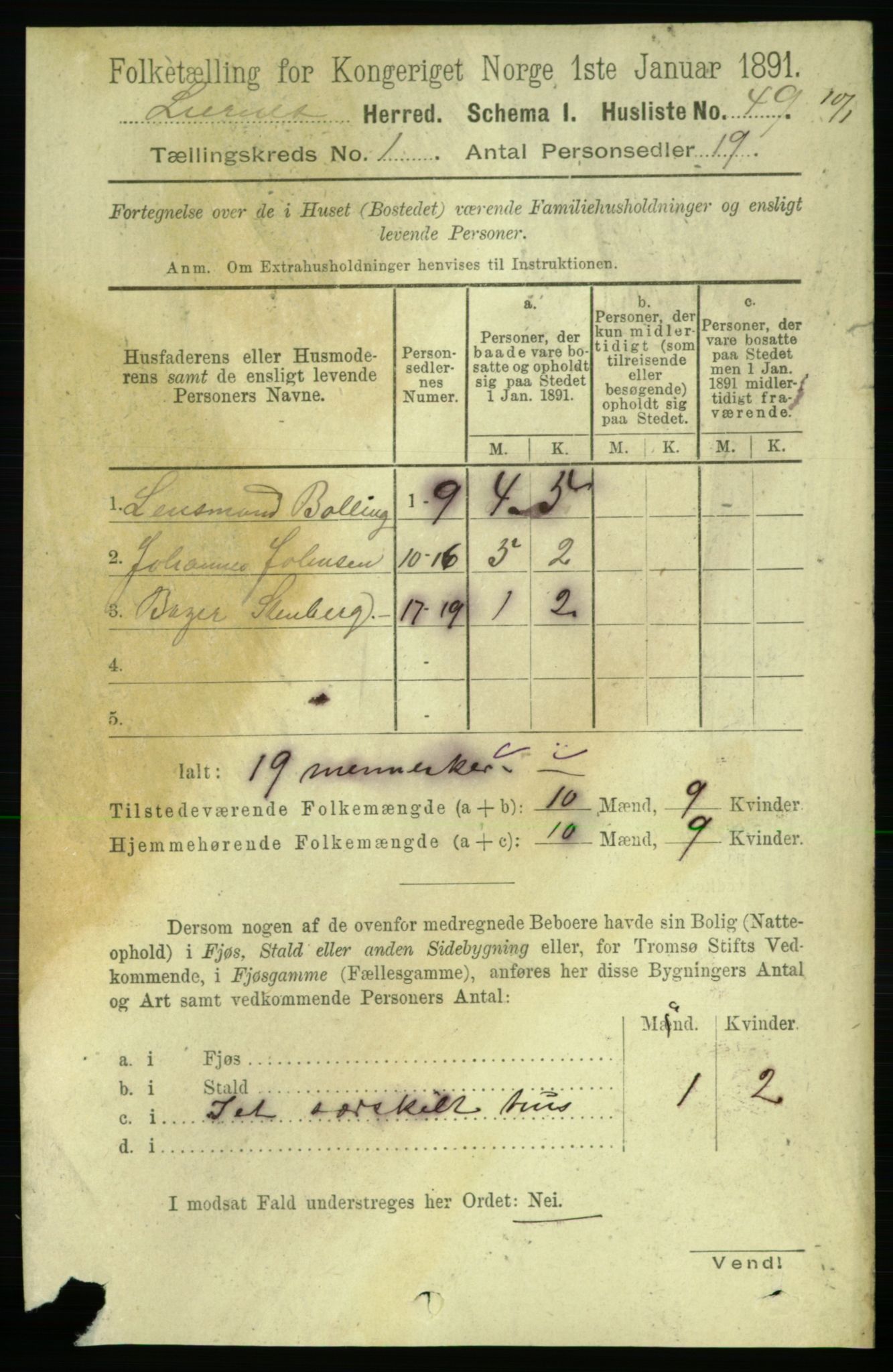 RA, 1891 census for 1737 Lierne, 1891, p. 64