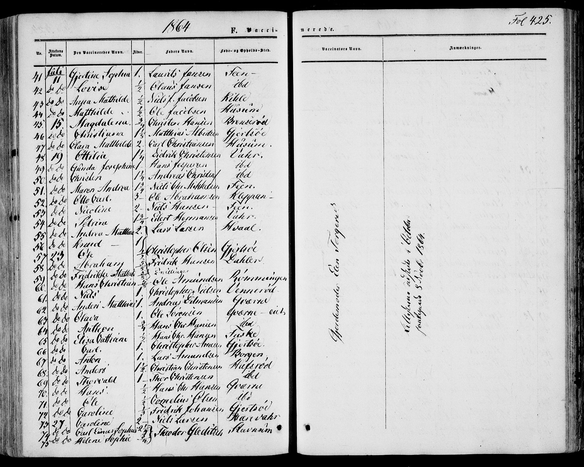 Stokke kirkebøker, AV/SAKO-A-320/F/Fa/L0008: Parish register (official) no. I 8, 1858-1871, p. 425